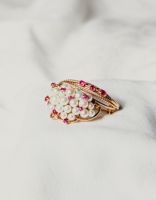 Pearl & Ruby Gold Brooch