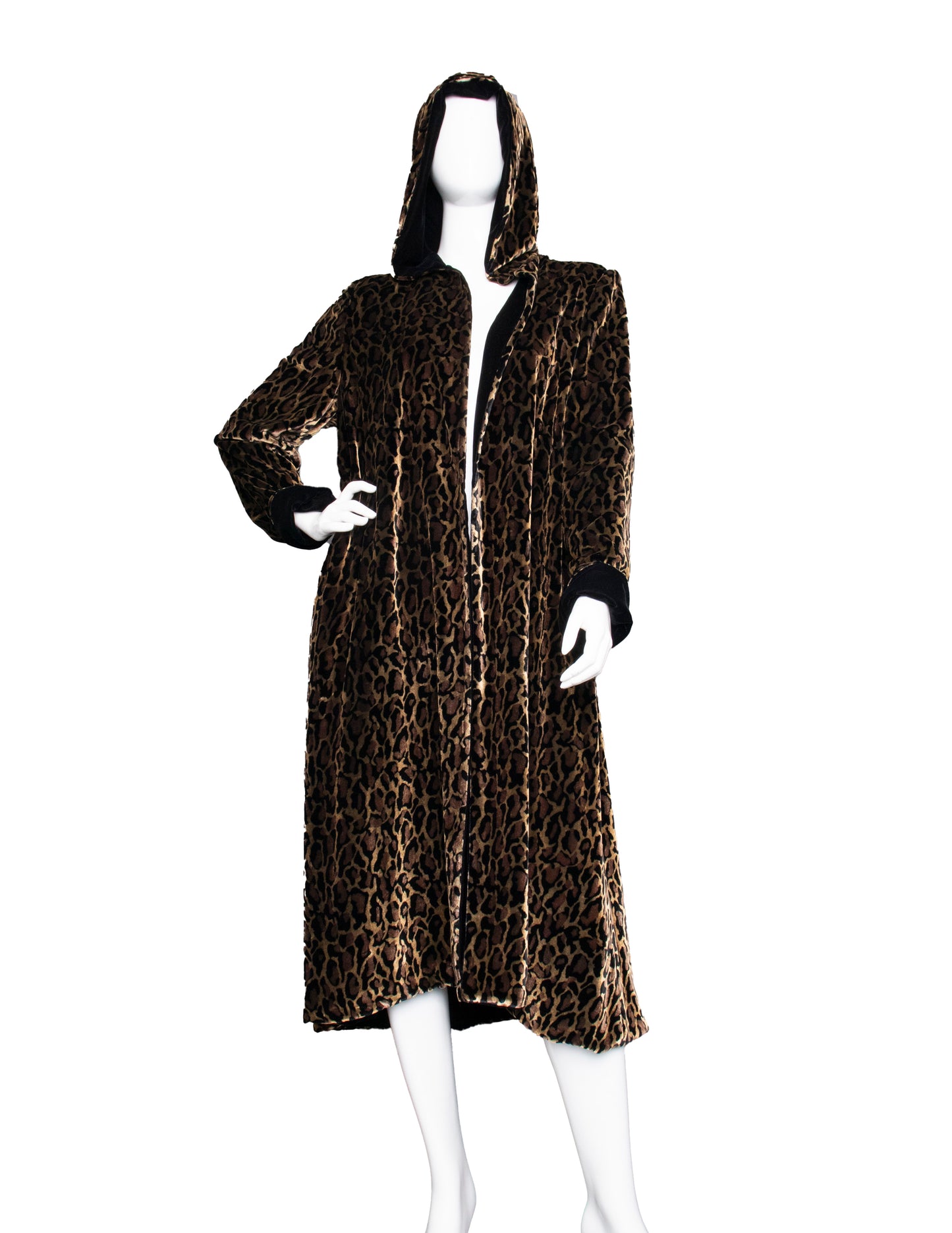 00s Leopard Print & Black Velvet Coat S/M