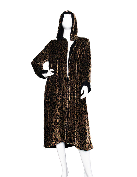 00s Leopard Print & Black Velvet Coat S/M