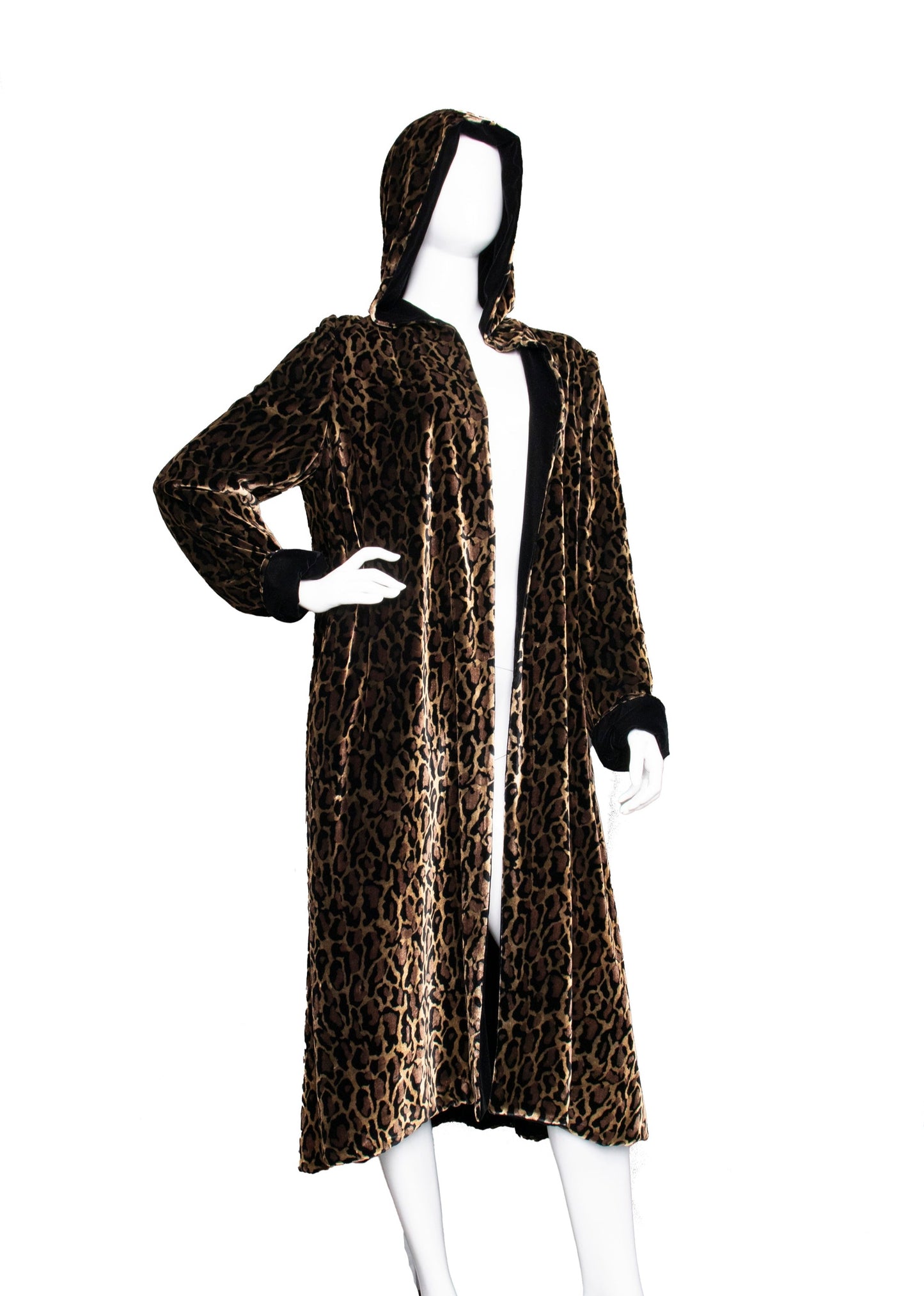 00s Leopard Print & Black Velvet Coat S/M
