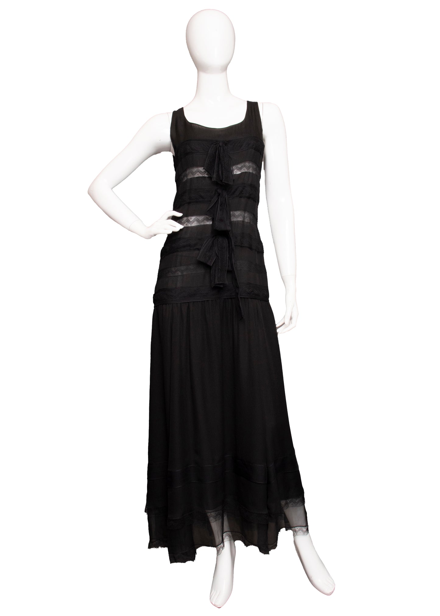 90s Chanel Silk & Lace Black Dress S