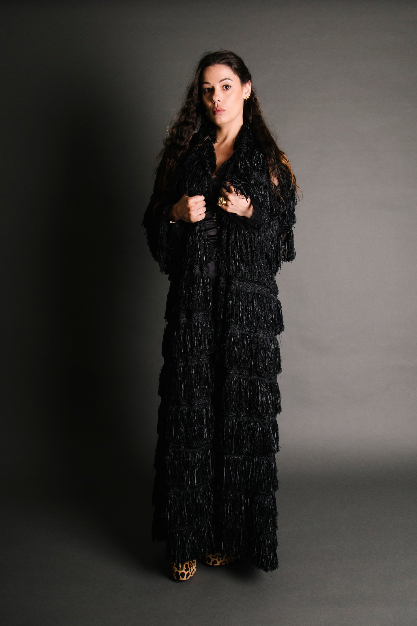 Steven Tyler's Black Fringe Coat M
