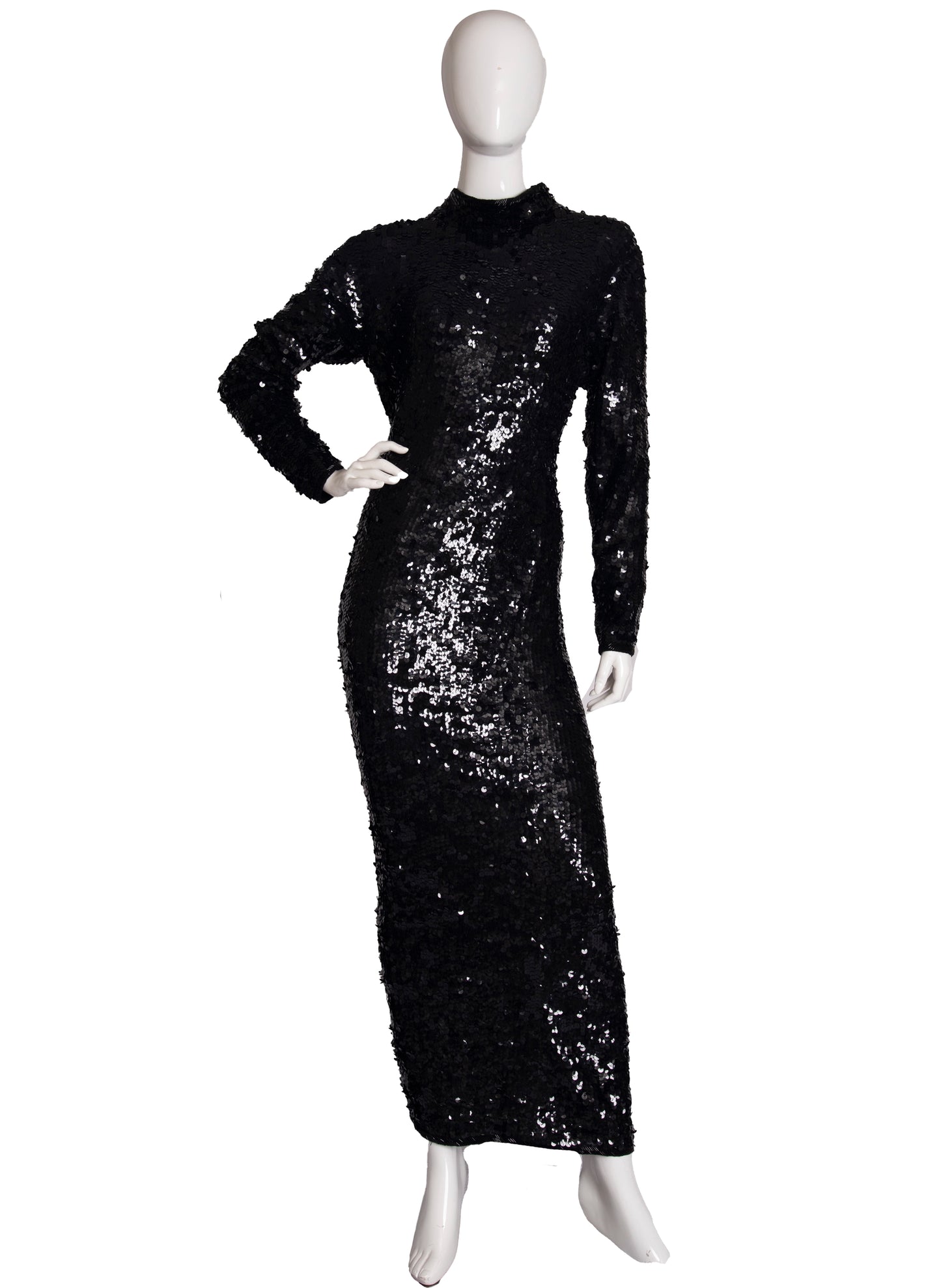 80's Black Sequin Dress M