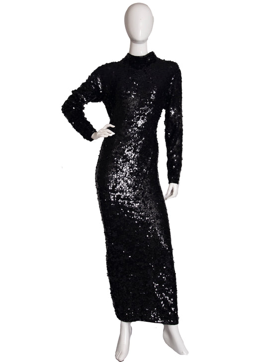 Cathy Hardwick Black Sequin Dress M