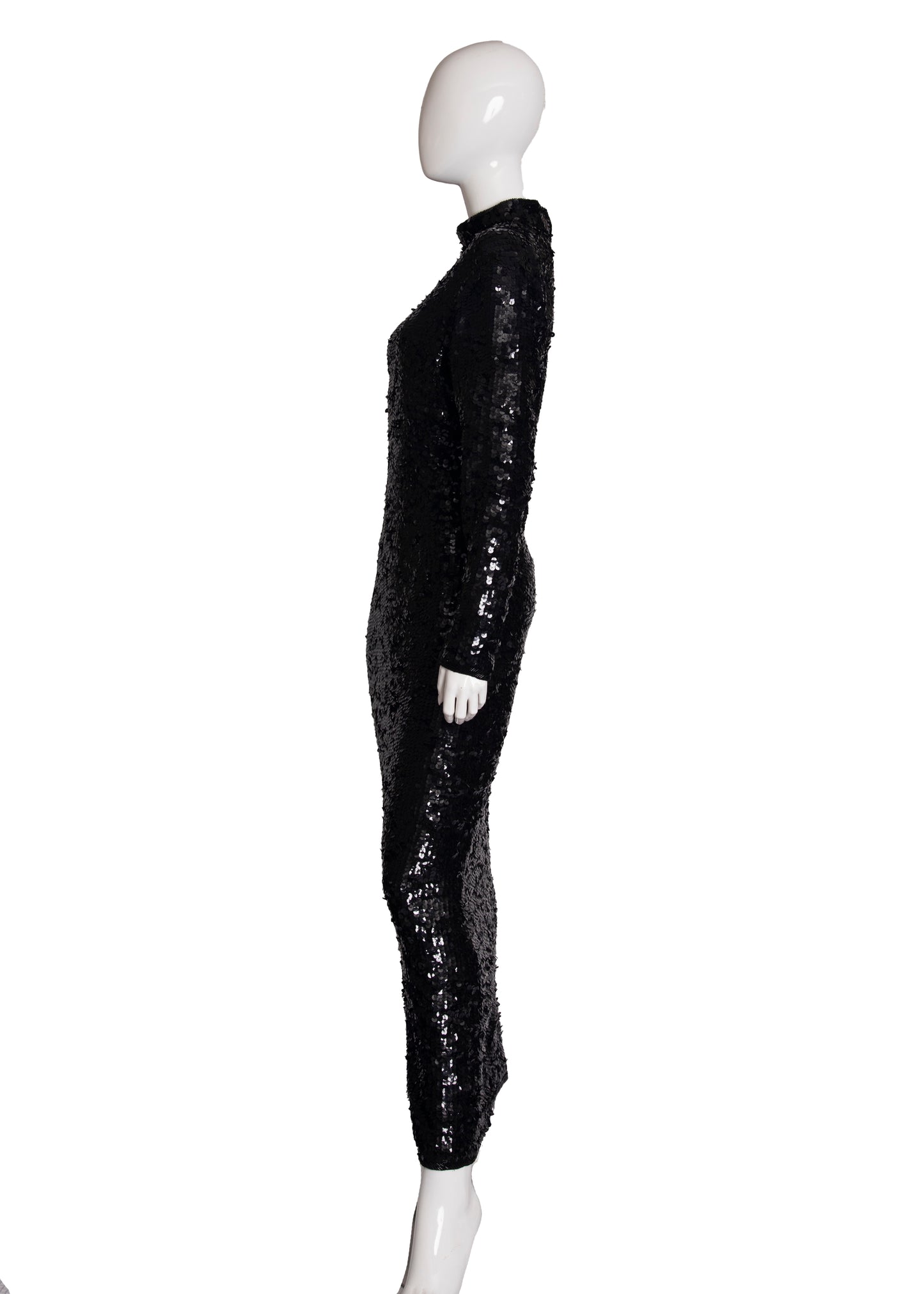 80's Black Sequin Dress M