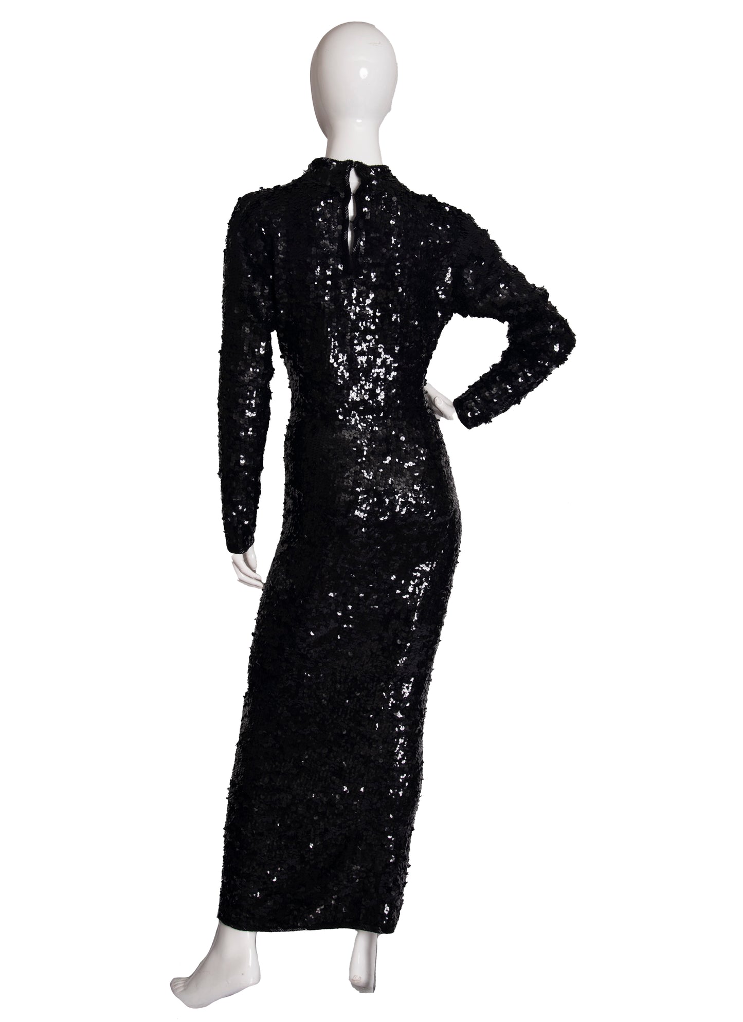 80's Black Sequin Dress M
