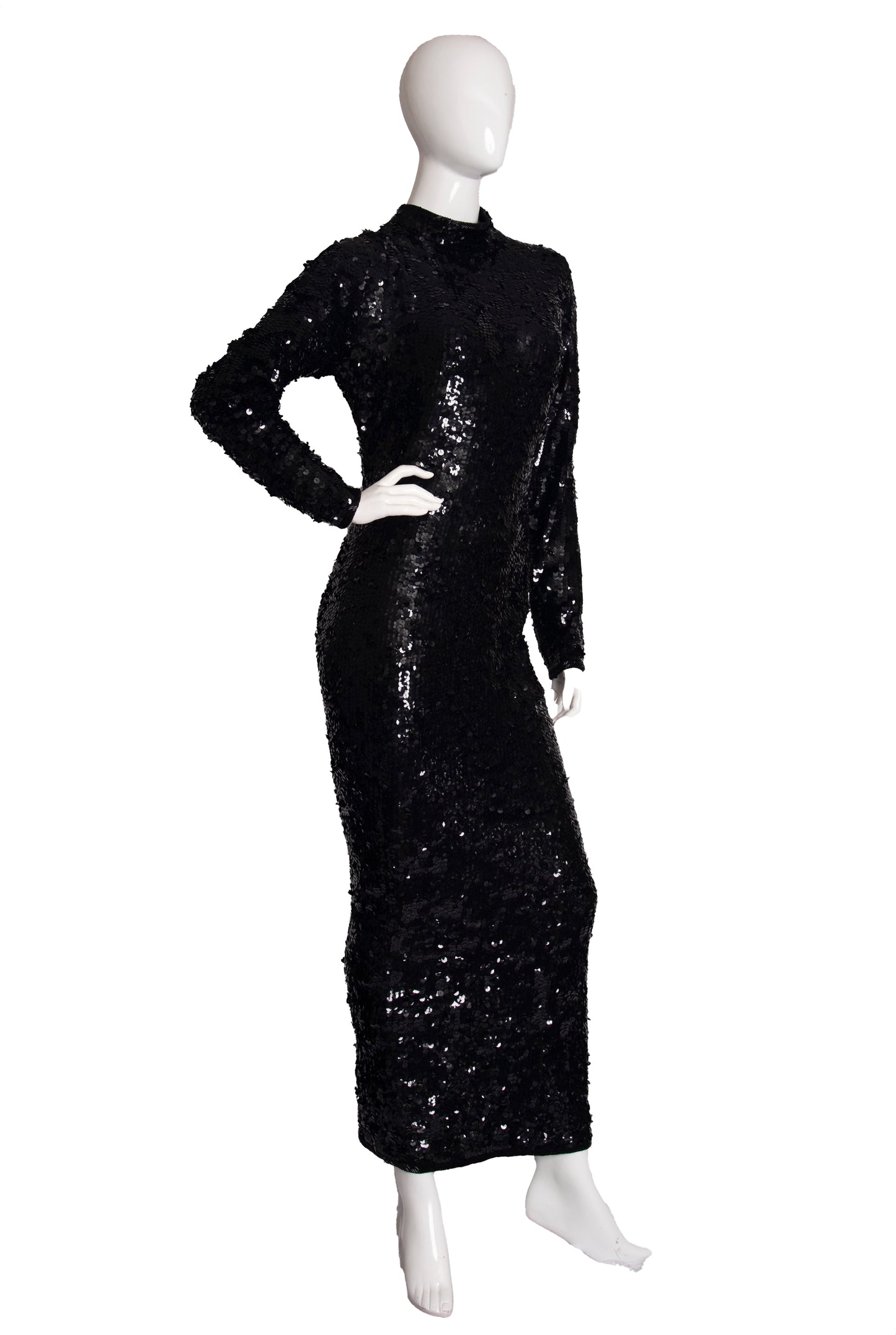 80's Black Sequin Dress M