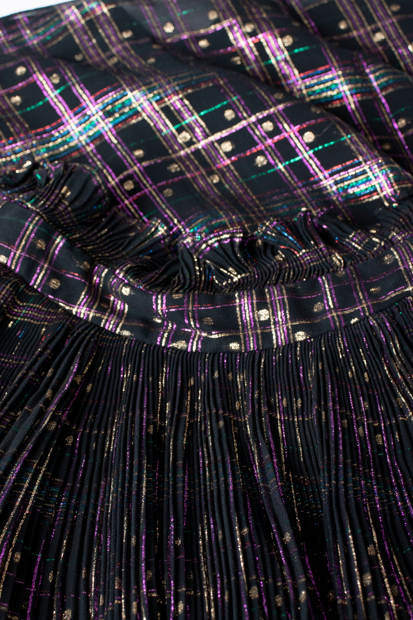 70s Pleated Purple & Gold Dress S