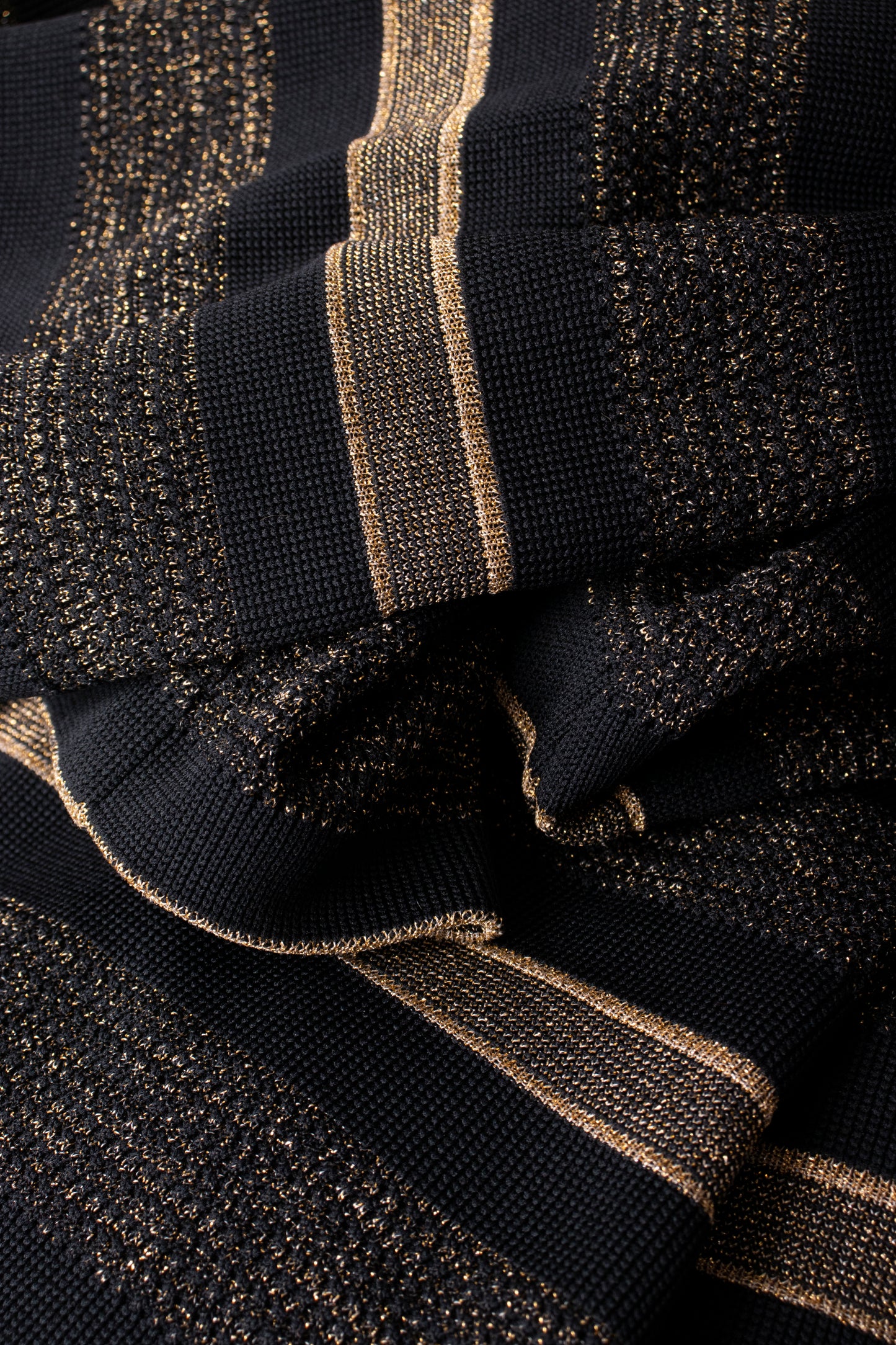 60s Black & Gold Striped Knit Dress S