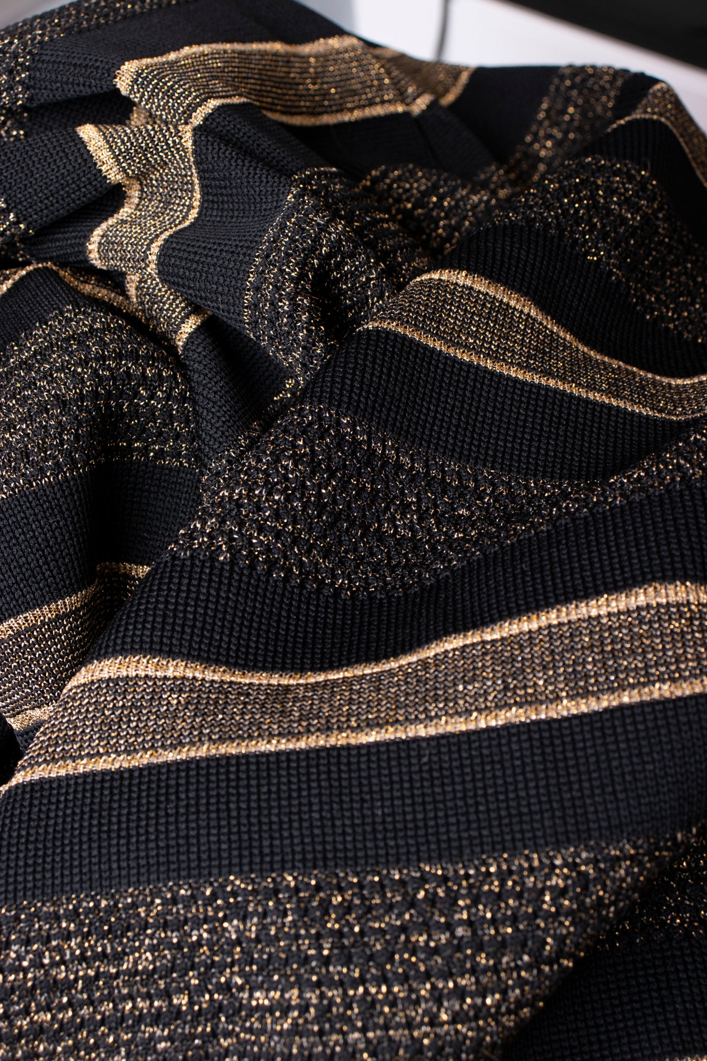 60s Black & Gold Striped Knit Dress S