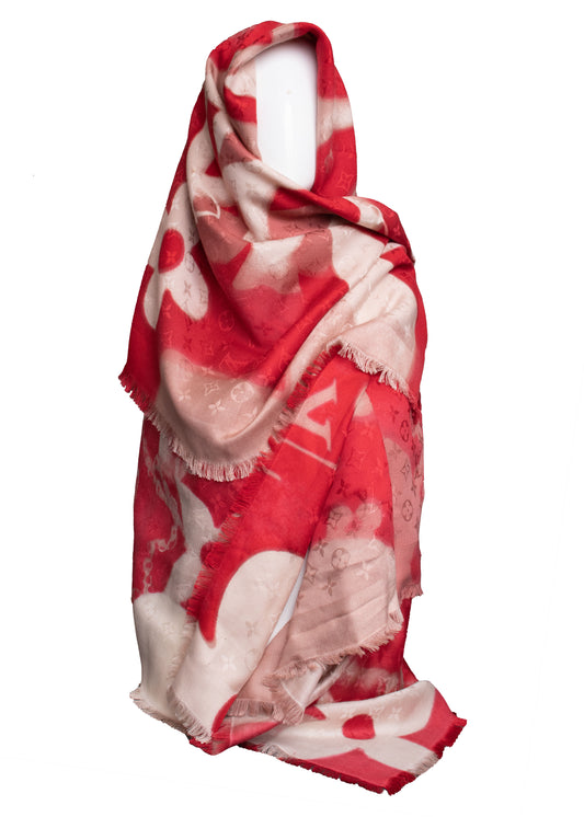 Louis Vuitton Red & White Monogram Shine Shawl