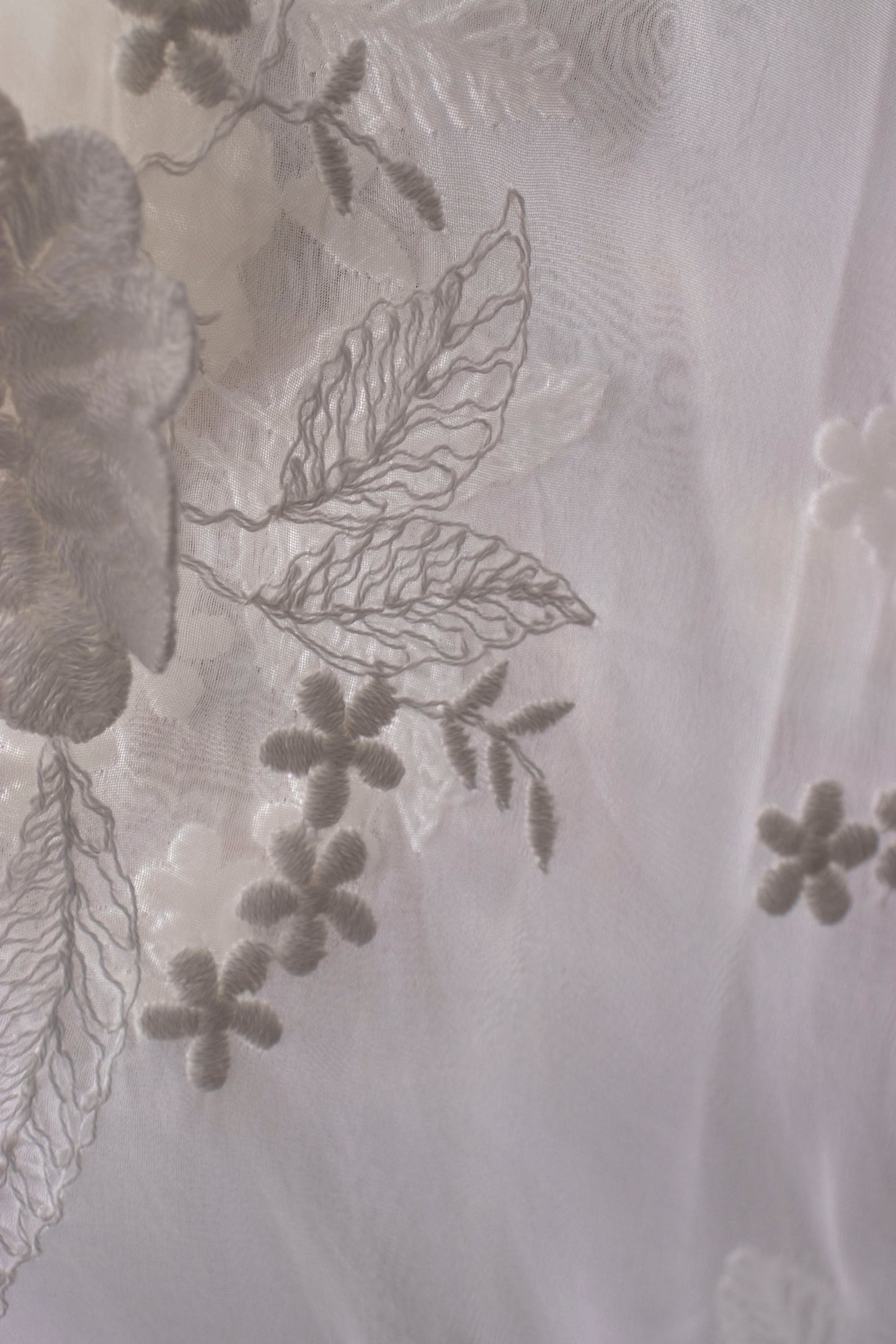 60s White Silk Floral Maxi Skirt S/M/L