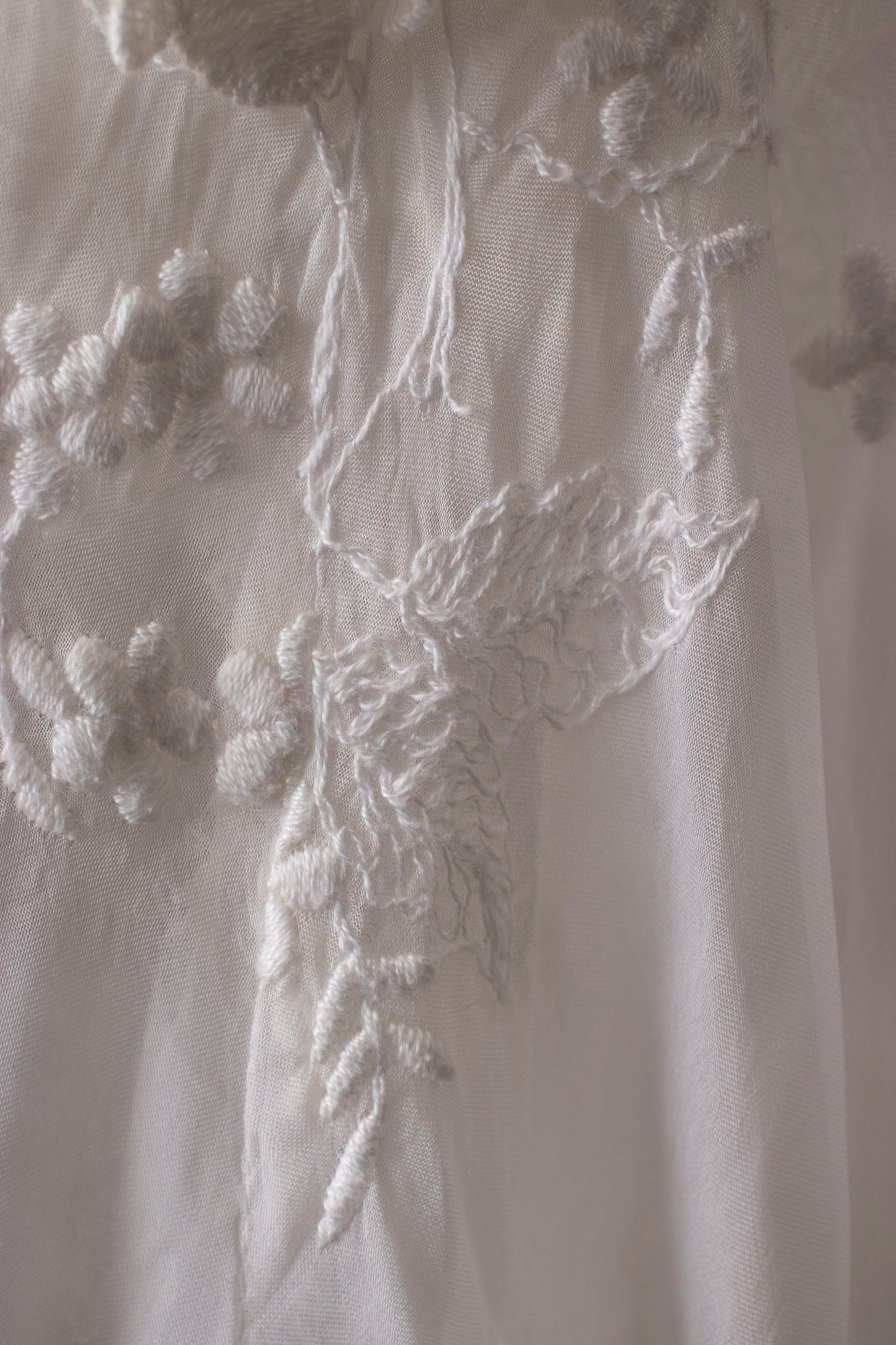 60s White Silk Floral Maxi Skirt S/M/L