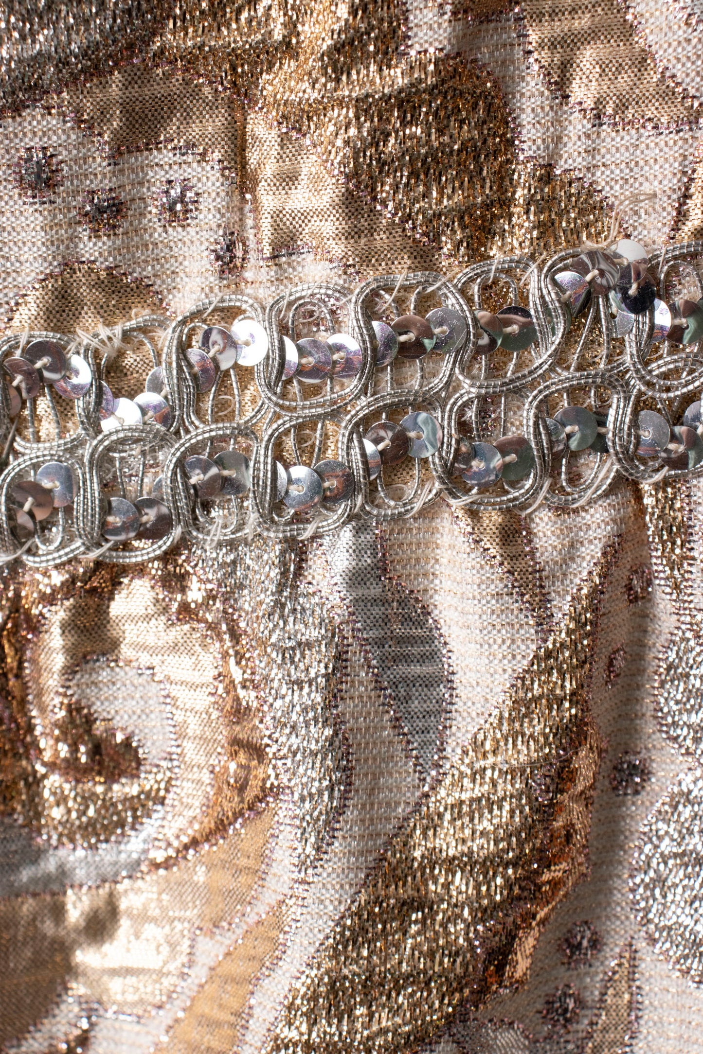 60s Gold & Silver Brocade Maxi Dress S/M