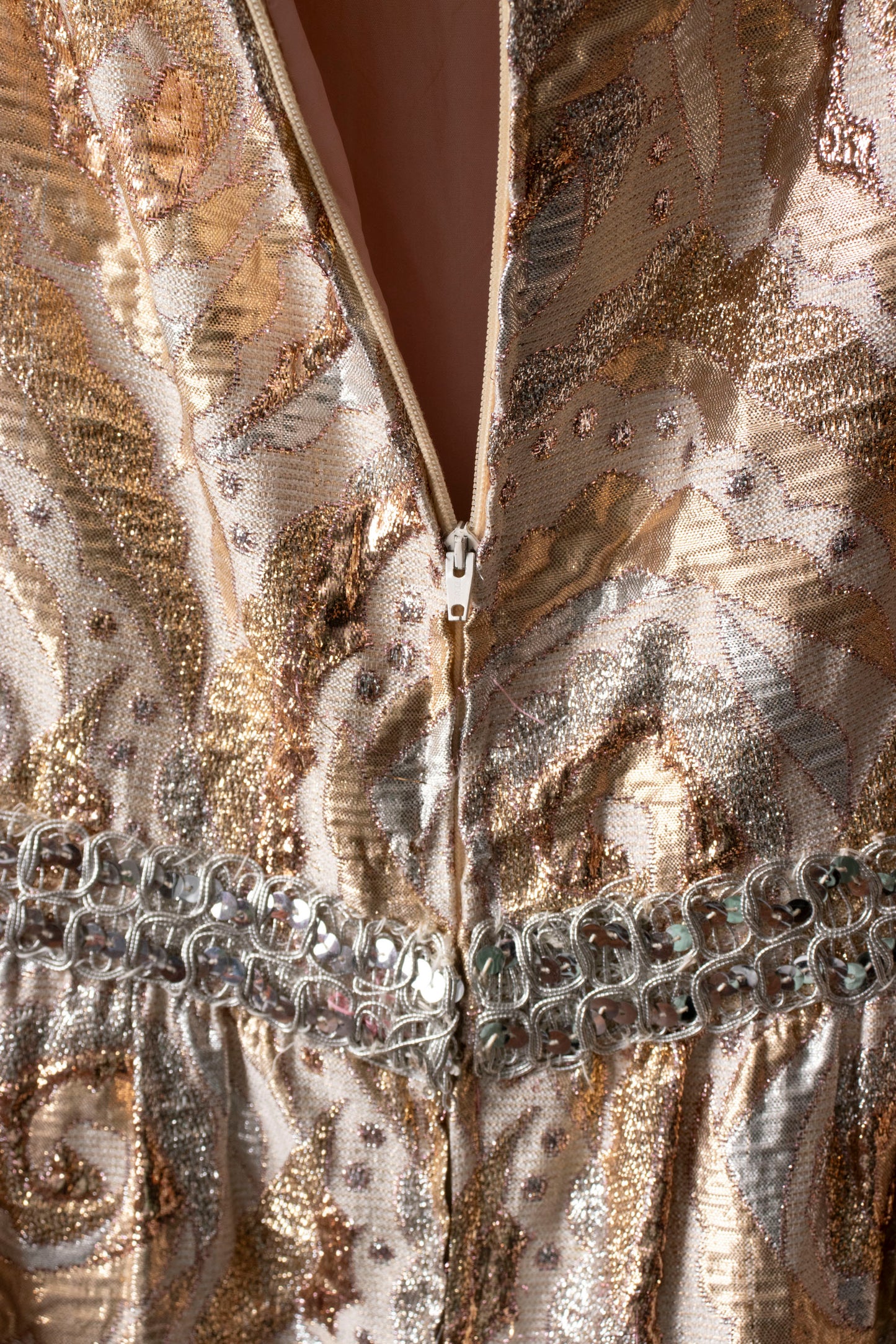 60s Gold & Silver Brocade Maxi Dress S/M