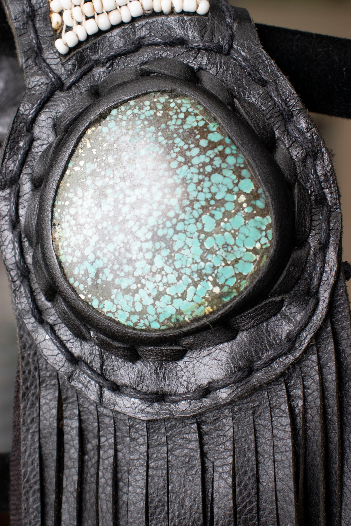 Steven Tyler's Turquoise and Leather Silk Vest OS