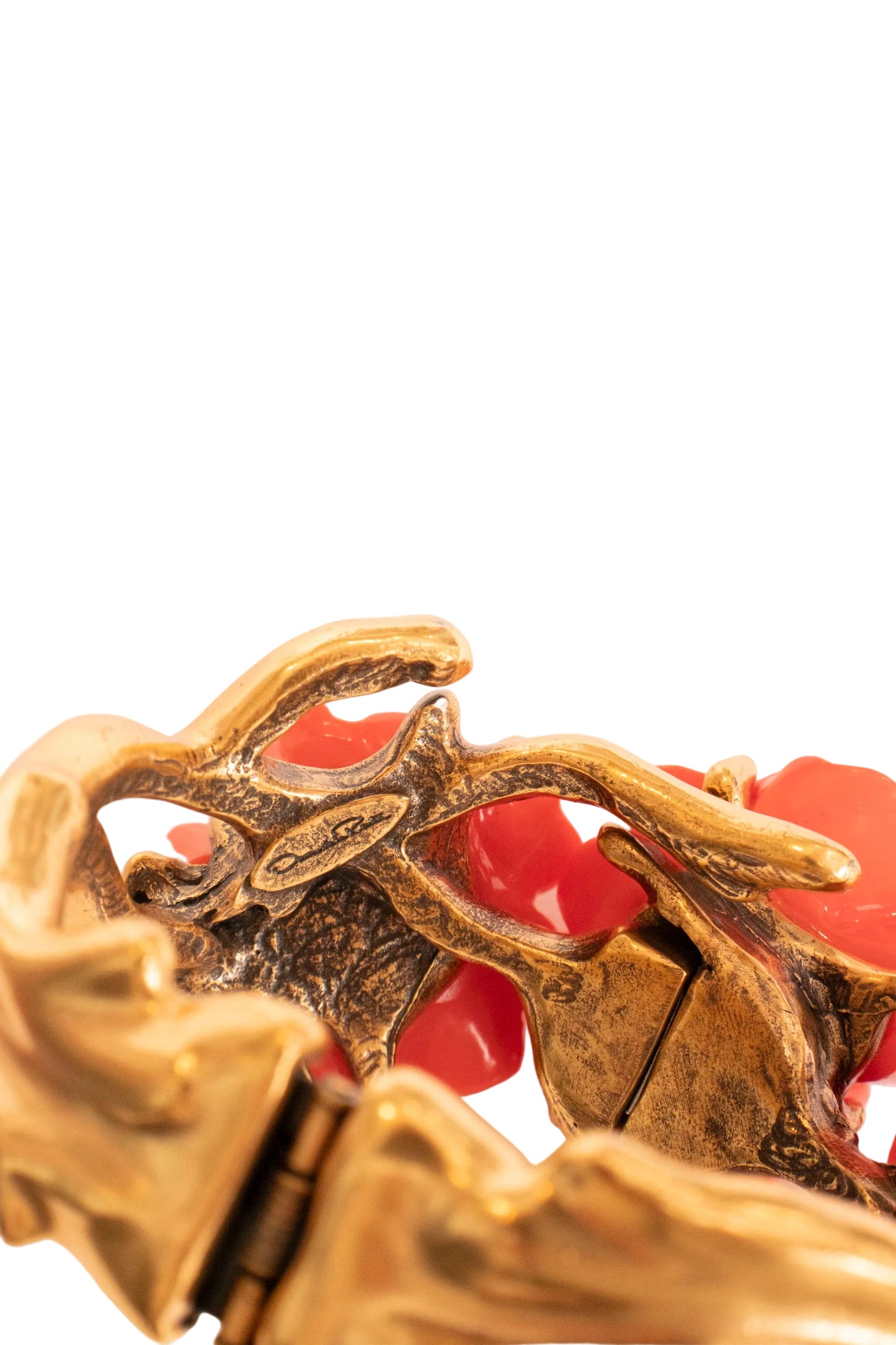 Oscar de la Renta Coral Flower Gold Branch Cuff Bracelet