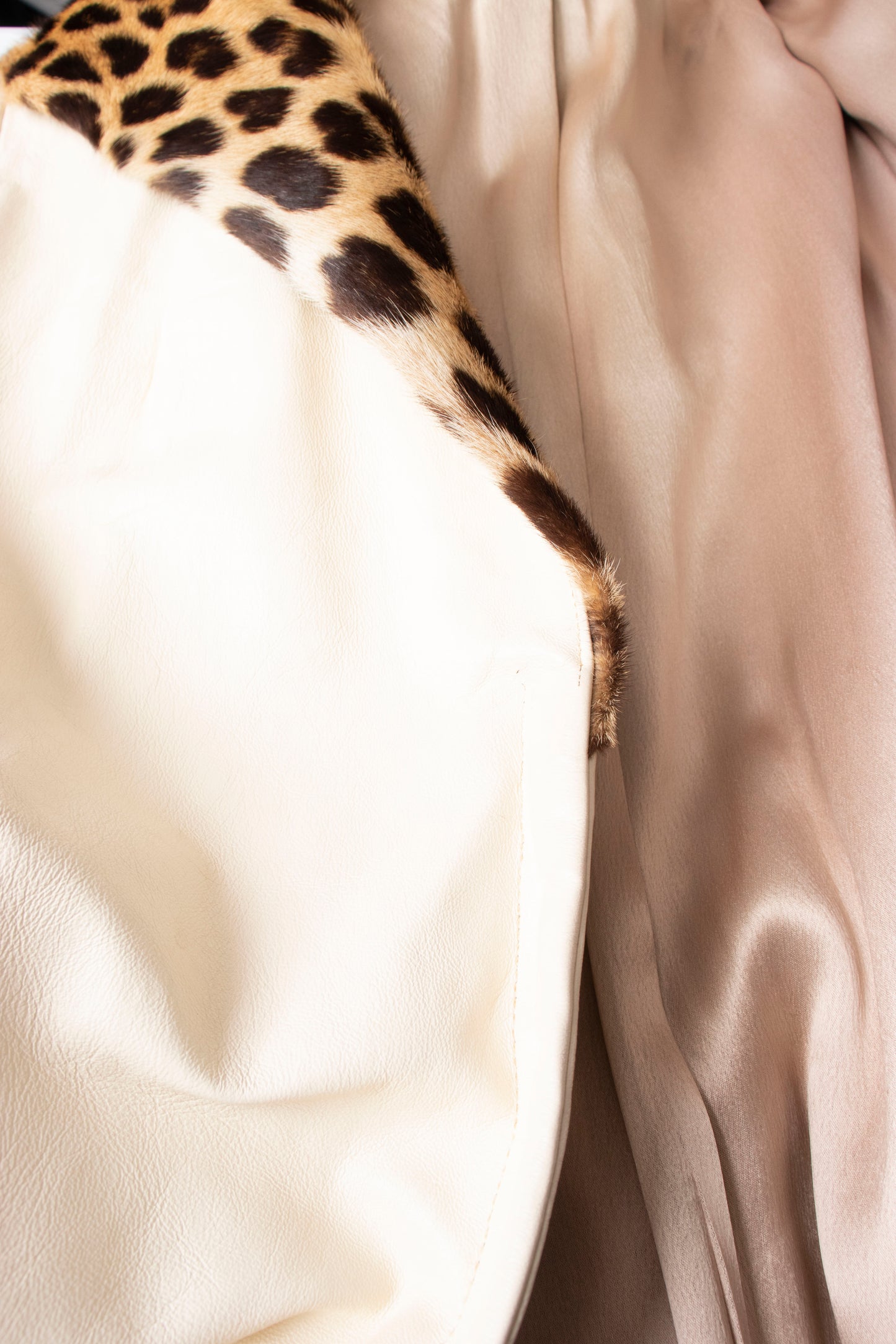 70s Leather & Fur Trench Coat S/M