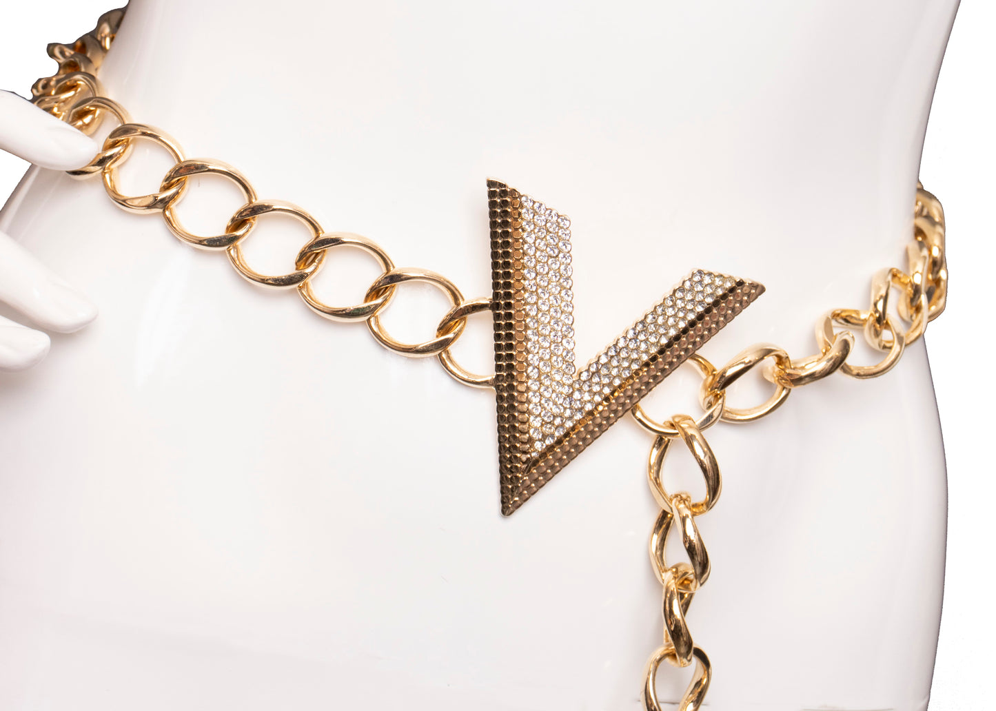 Versace Rhinestone V Chain Belt M