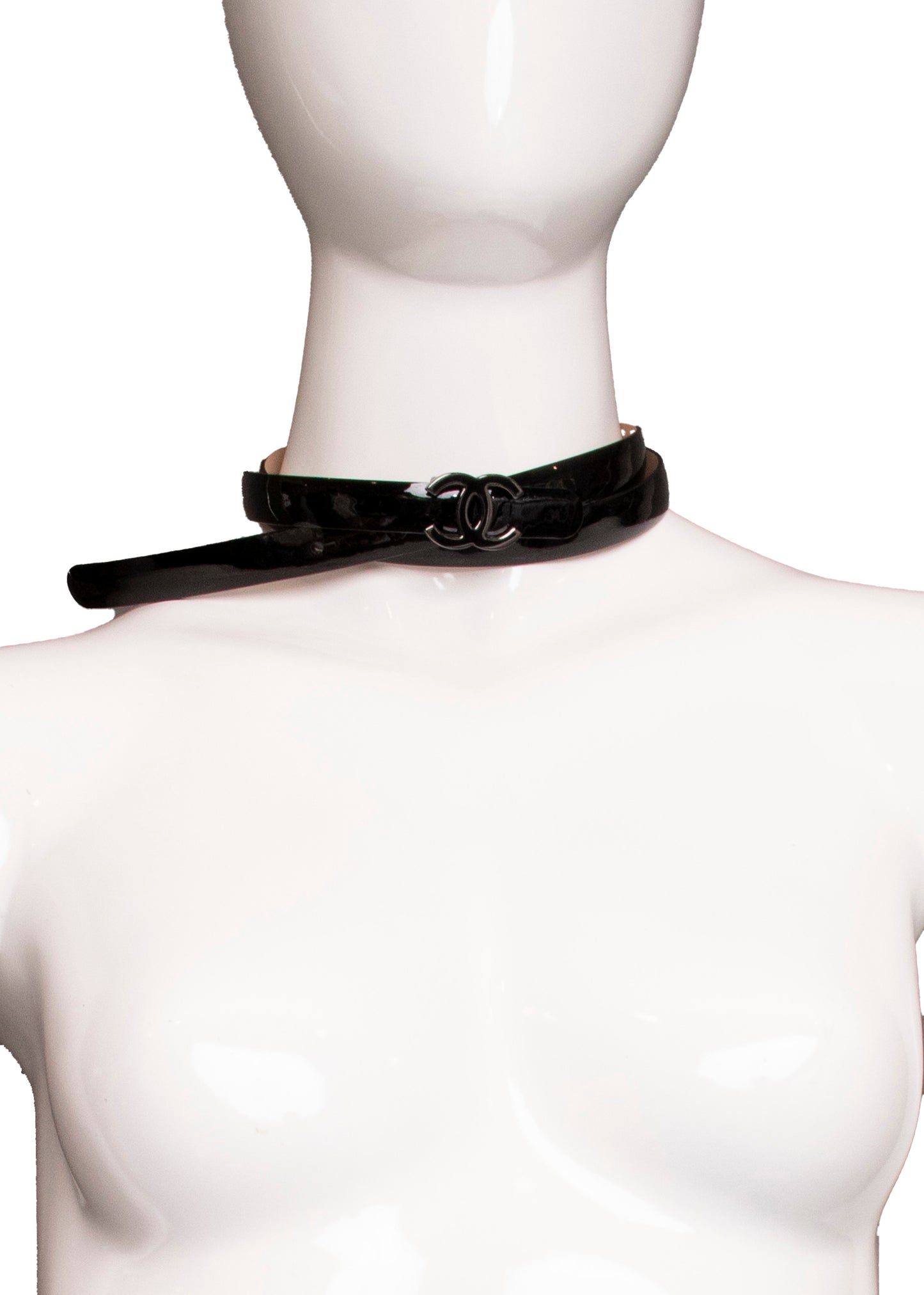 Chanel Black Patent Leather CC Belt S/M