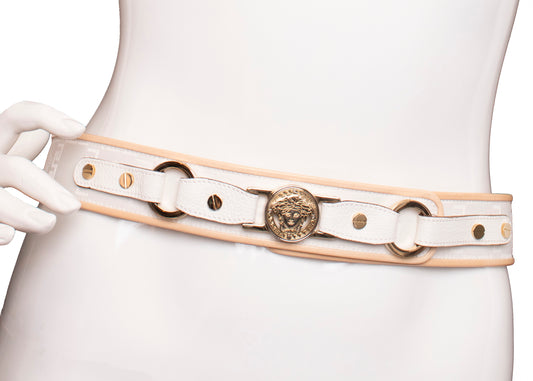Versace White Canvas and Leather Belt S/M