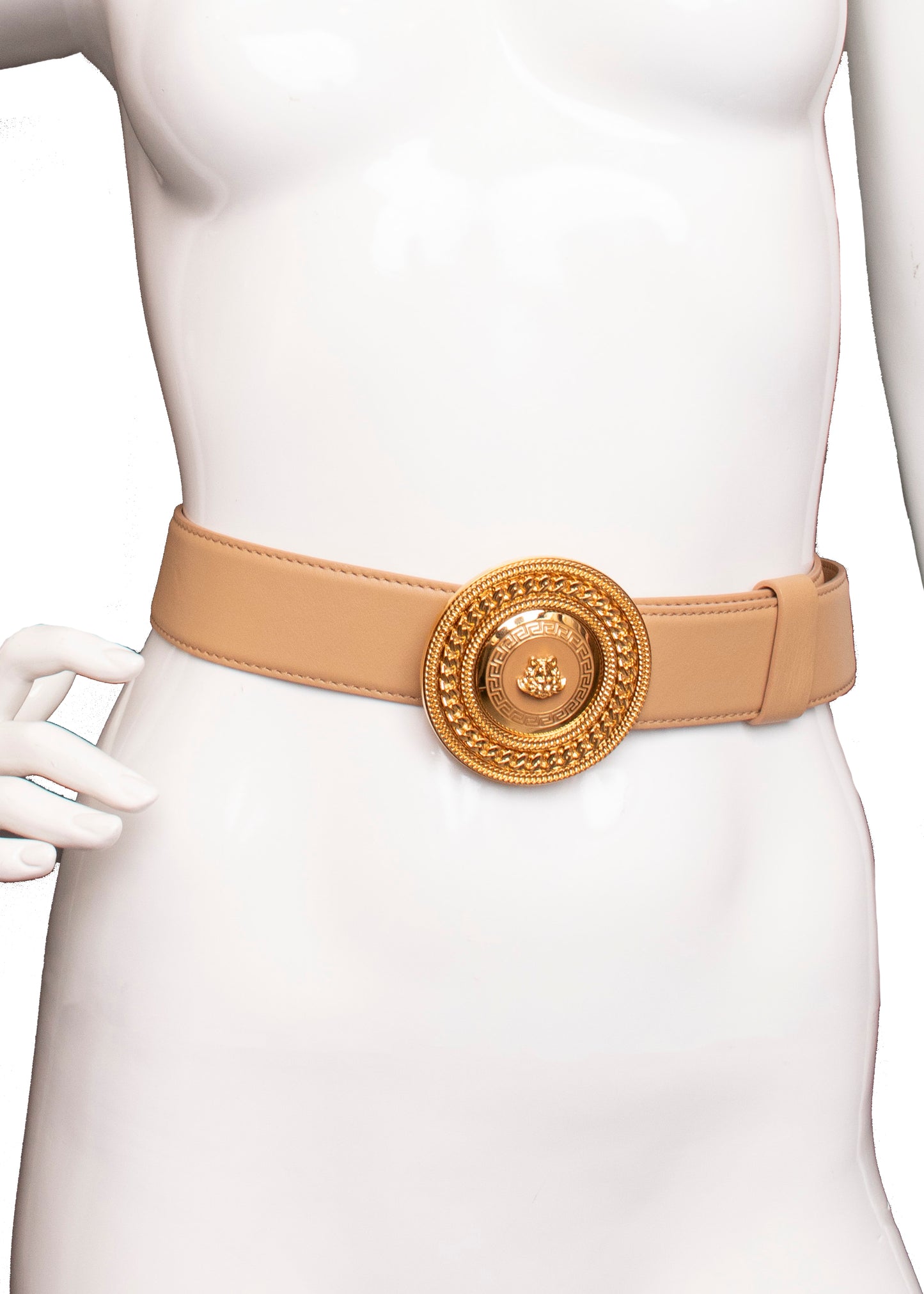 Versace Tan Leather and Gold Medusa Belt L/XL