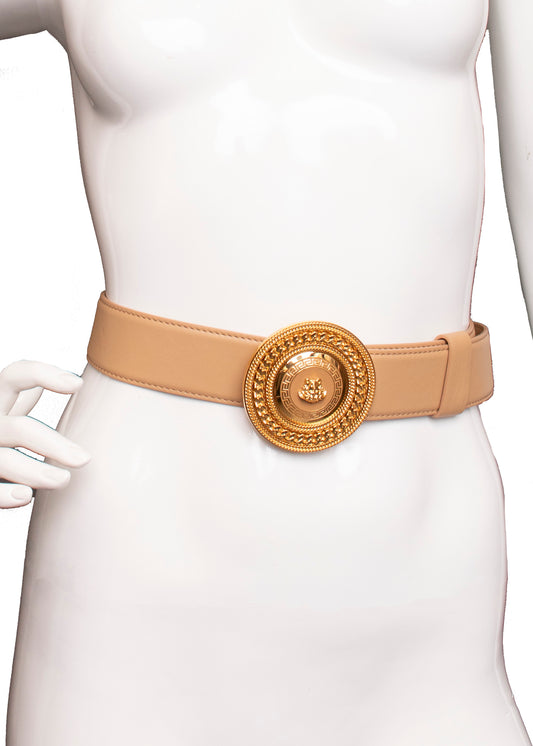 Versace Tan Leather and Gold Medusa Belt L/XL
