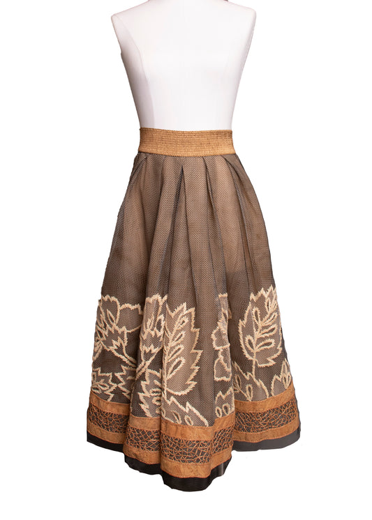 00s Donna Karan Cork & Raffia Skirt S