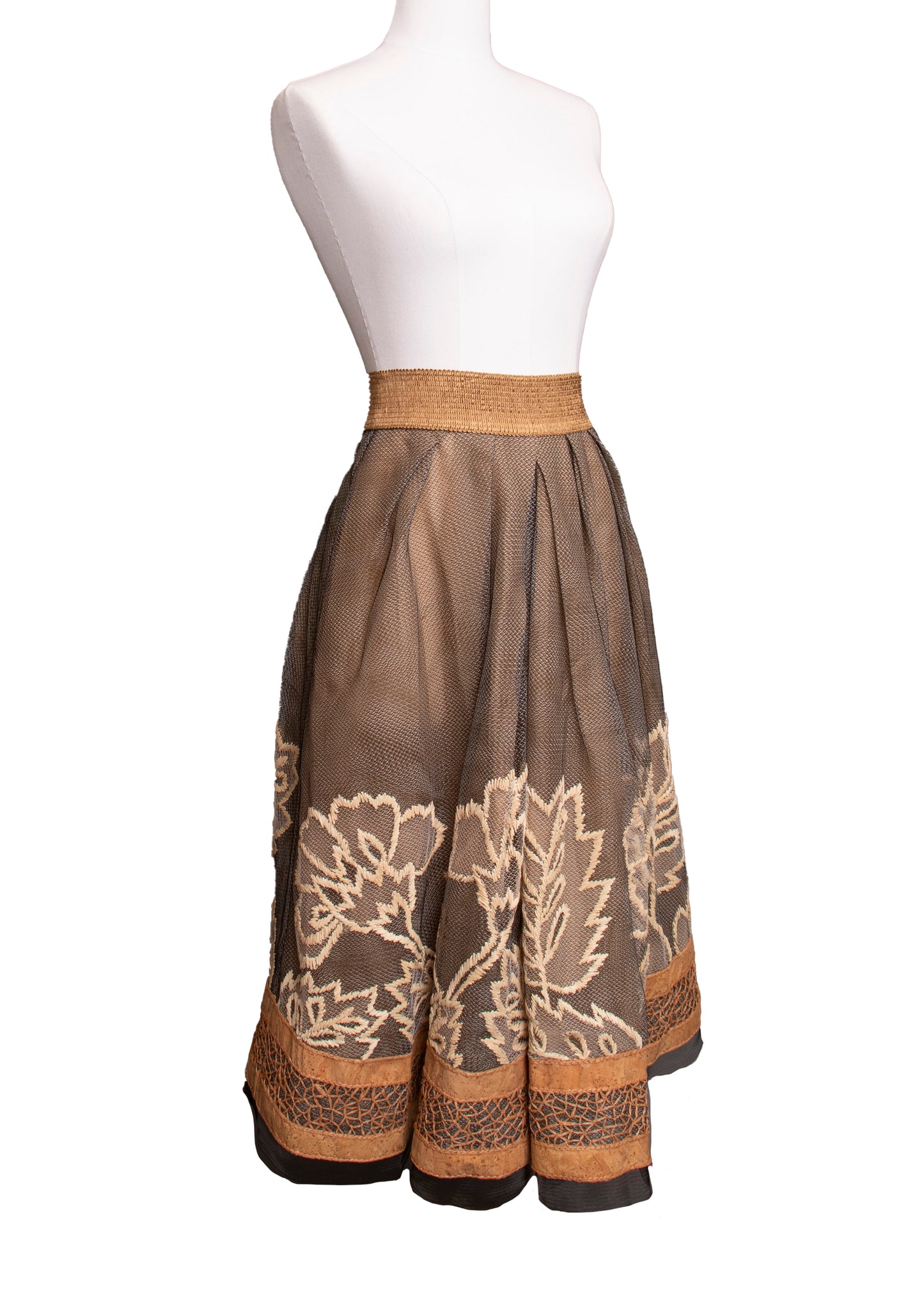 00s Donna Karan Cork & Raffia Skirt S