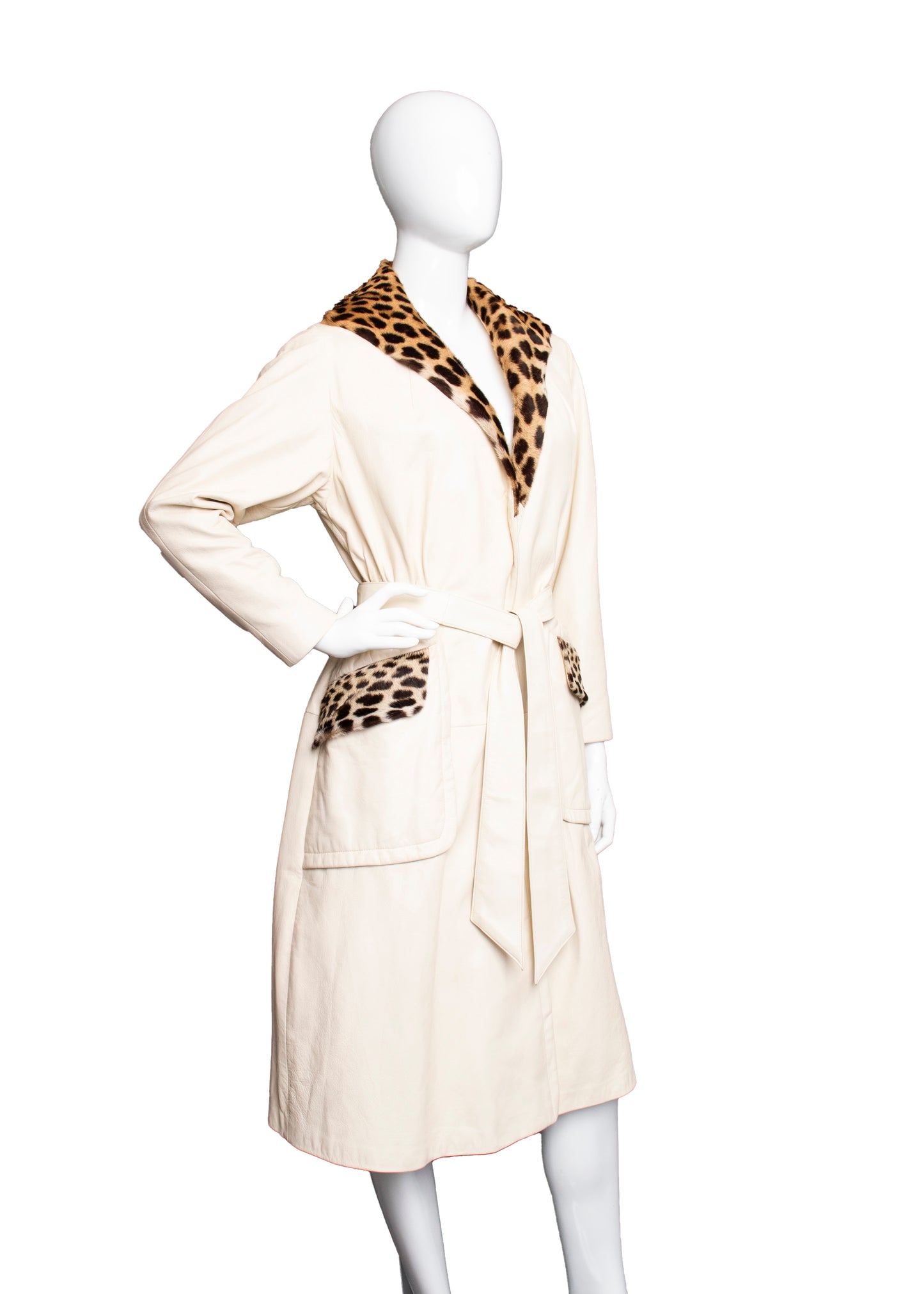 70s Leather & Fur Trench Coat S/M