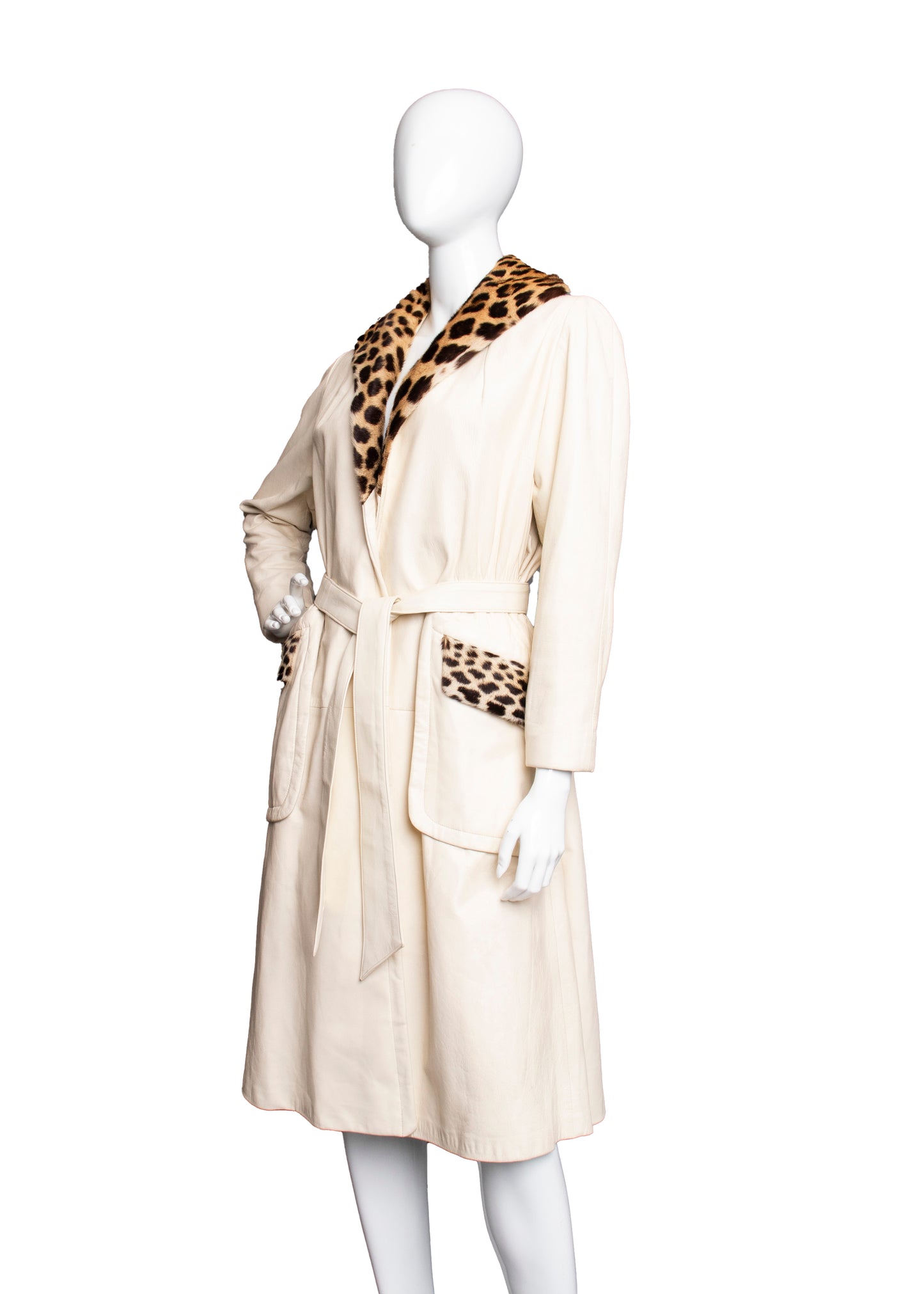 70s Leather & Fur Trench Coat S/M