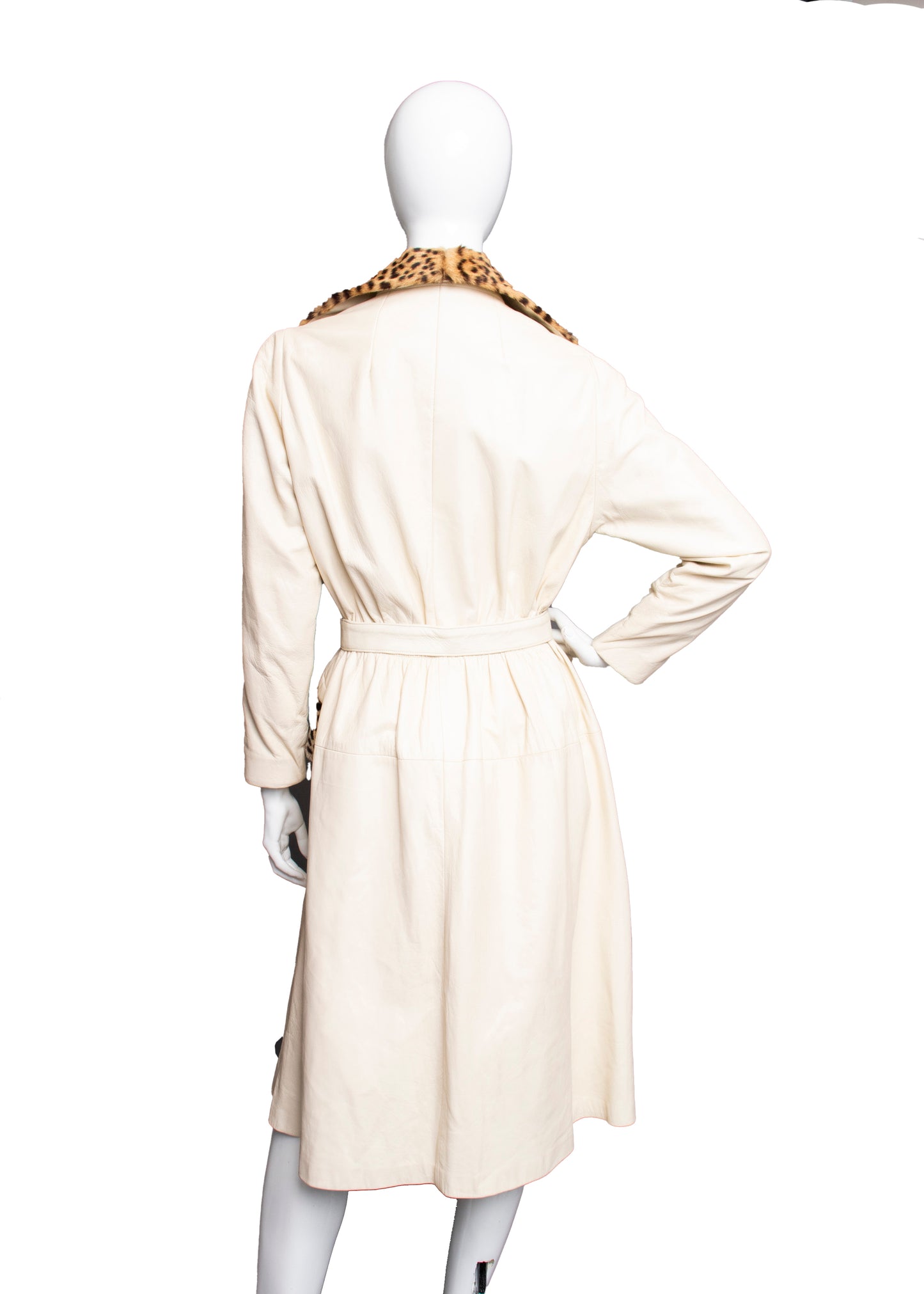 70s Leather & Fur Trench Coat S/M