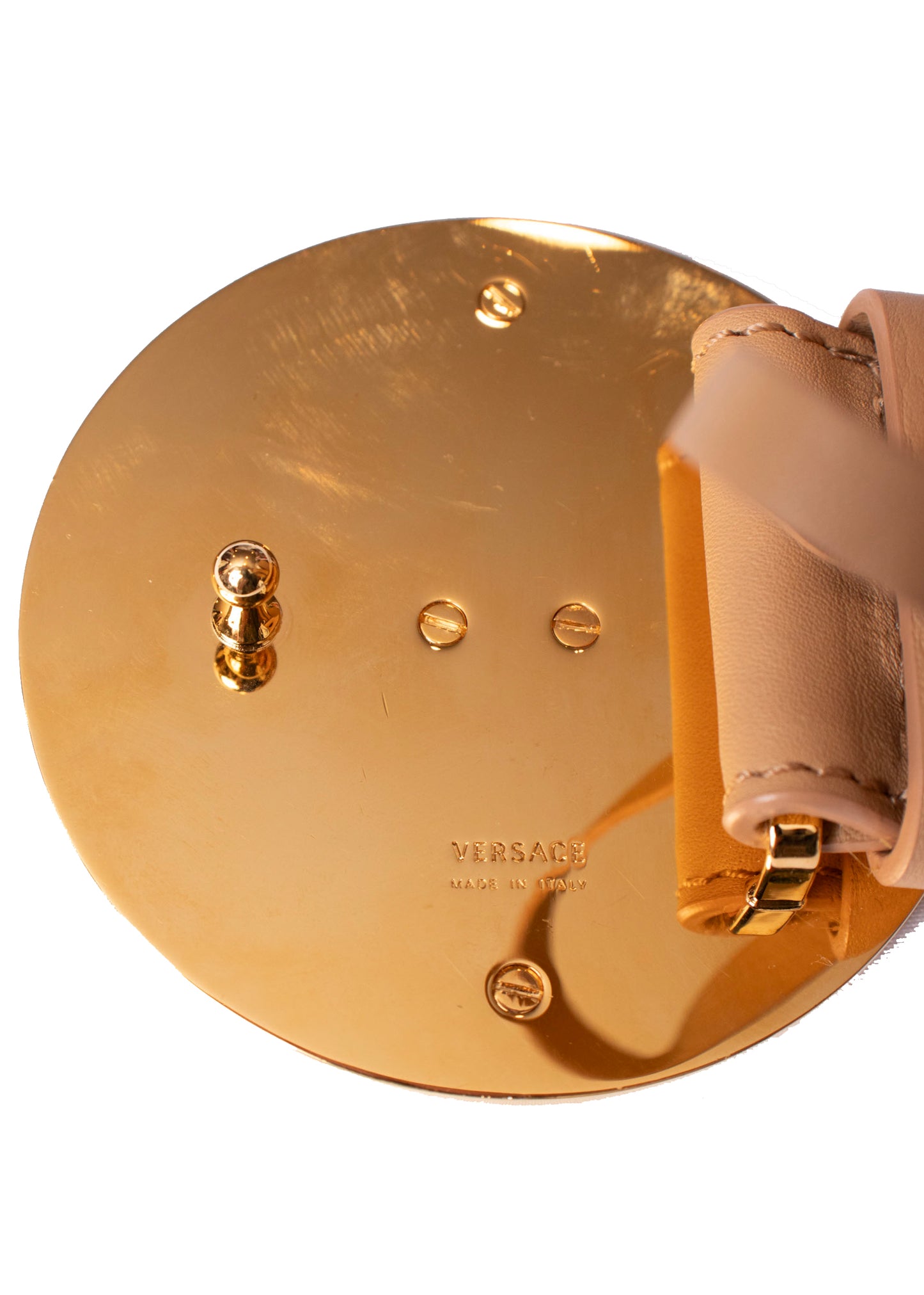 Versace Tan Leather and Gold Medusa Belt L/XL