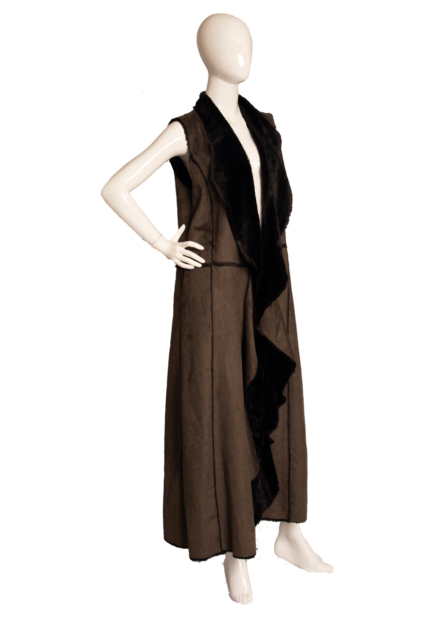 Steven Tyler's Duster and Long Faux Shearling Vest Set M/L