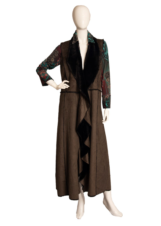 Steven Tyler's Duster and Long Faux Shearling Vest Set M/L