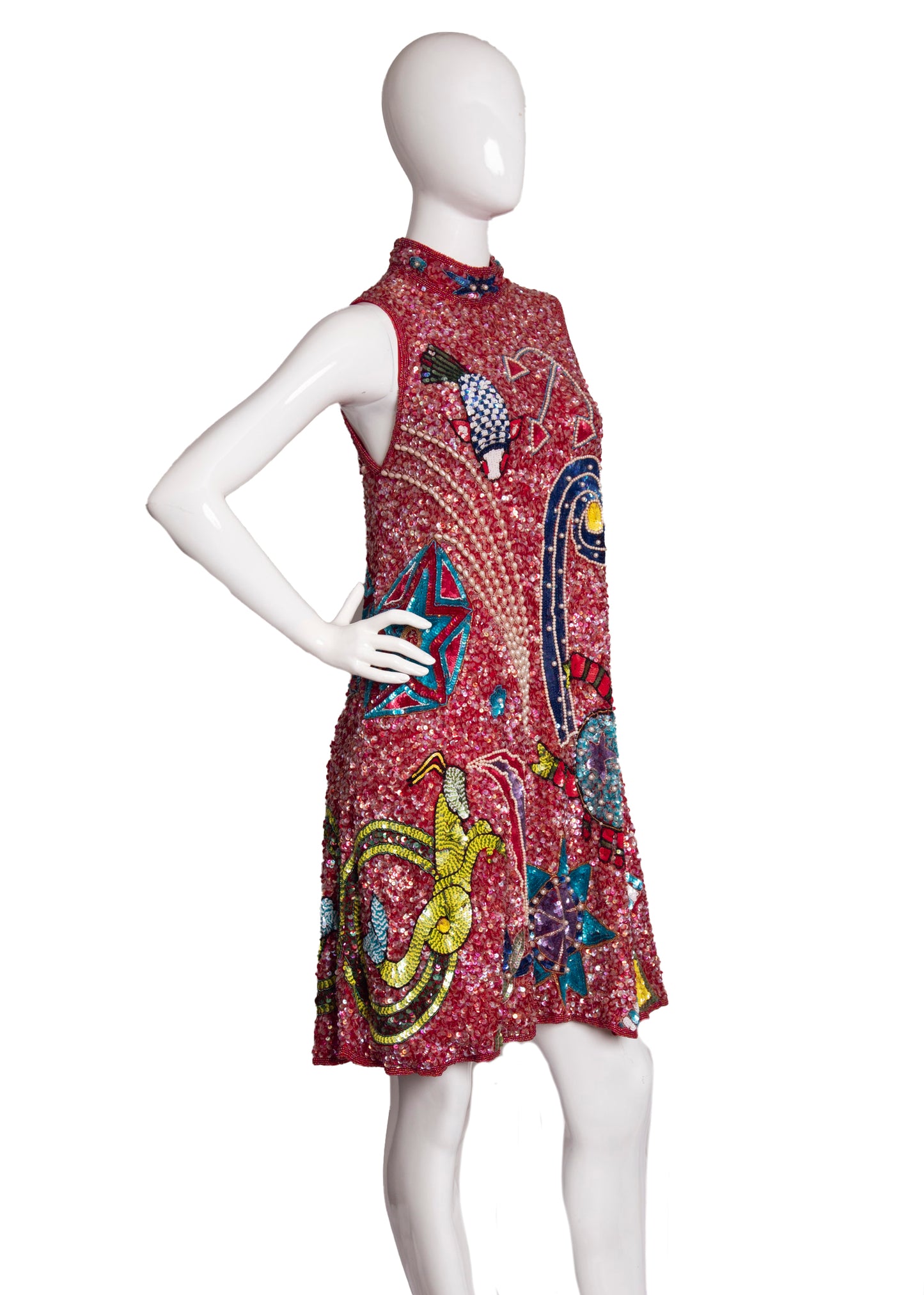 80s Red Sequin Dress M