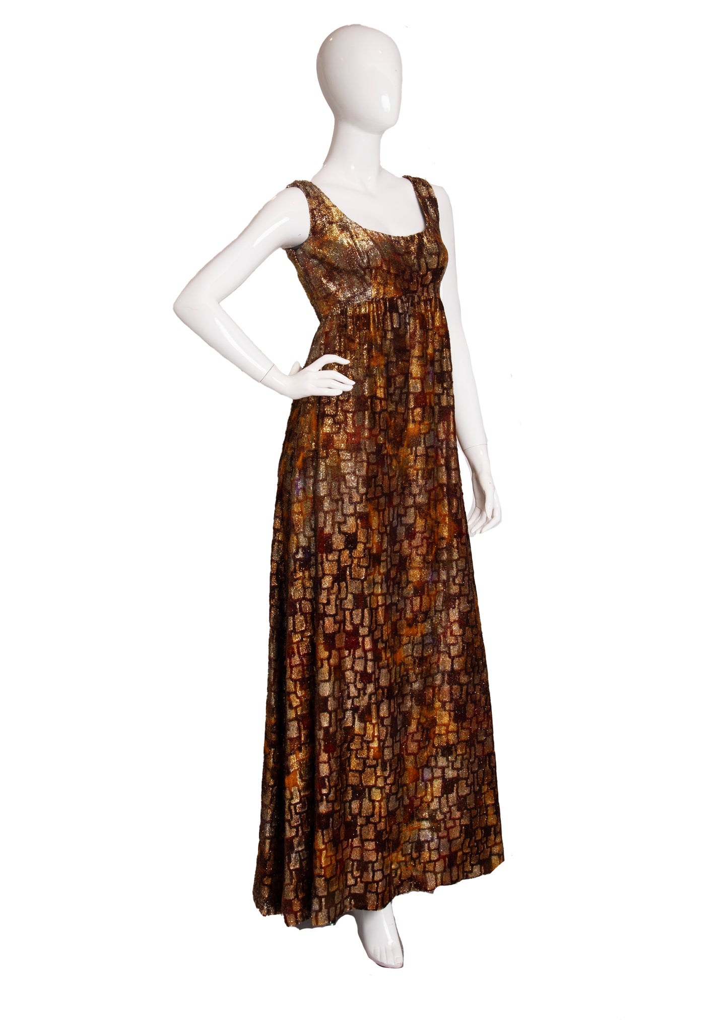 60s Gold Velvet Maxi Dress S