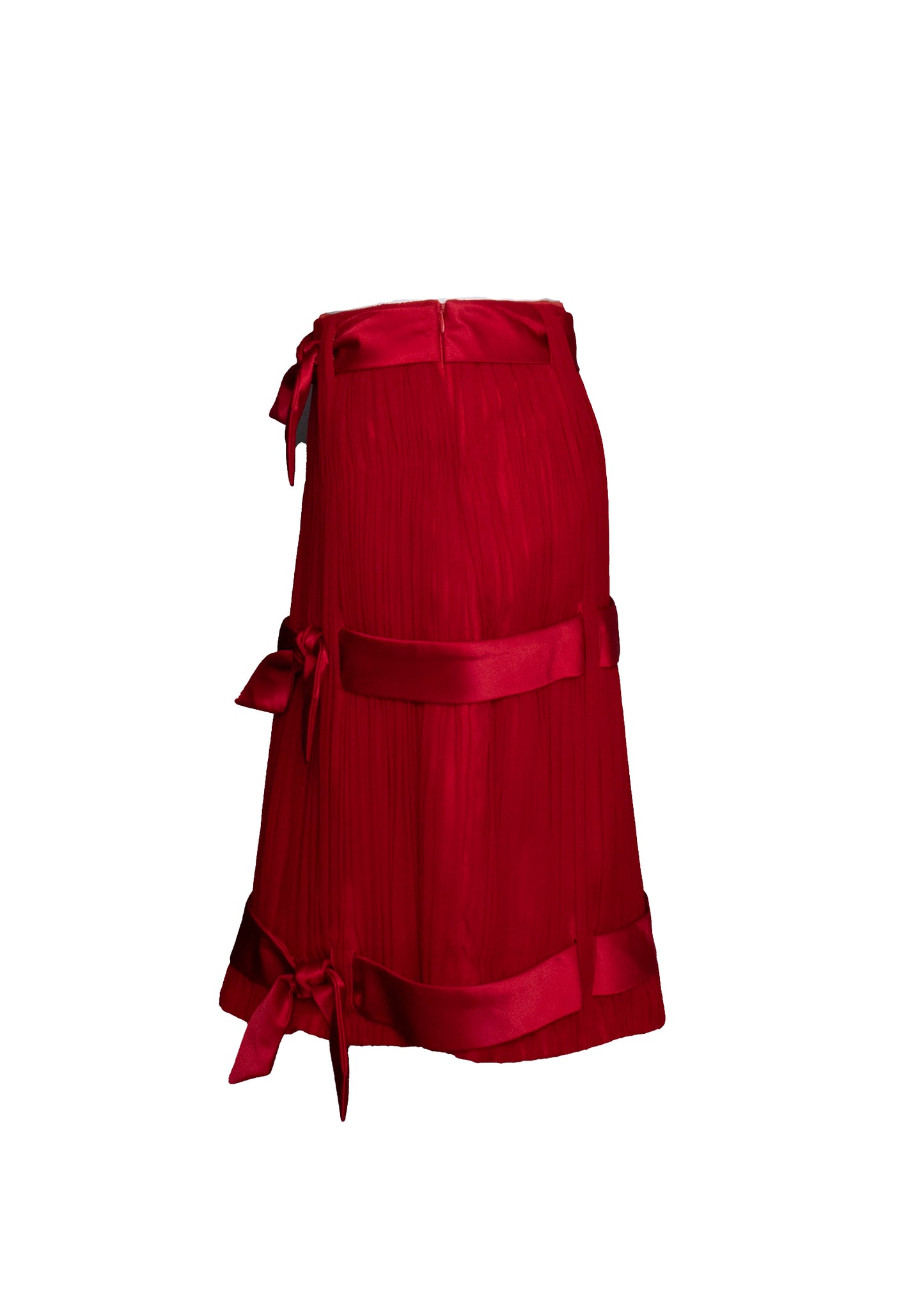 00s Red Silk Bow Skirt XS