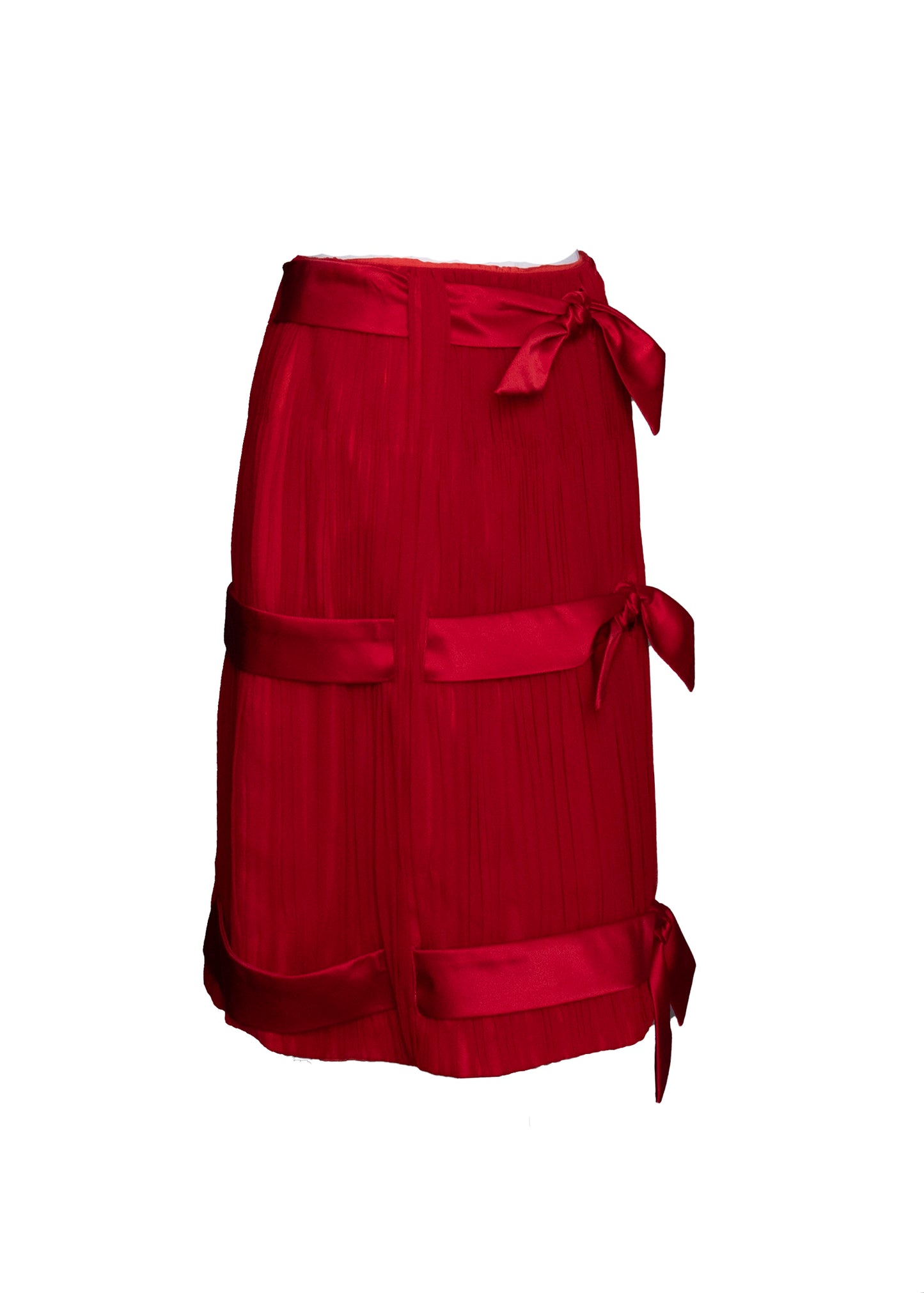00s Red Silk Bow Skirt XS