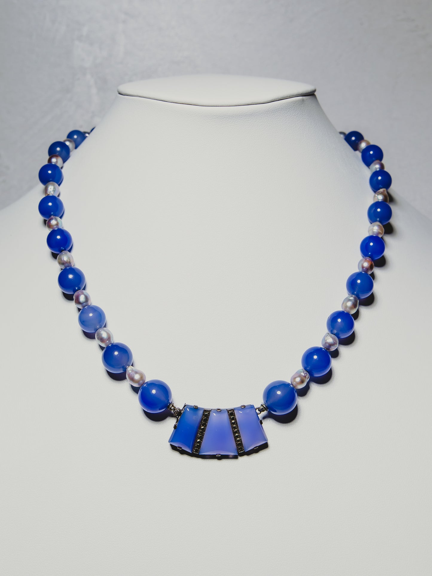 Lavender Agate & Blue Pearl Necklace