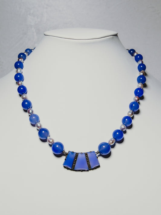 Lavender Agate & Blue Pearl Necklace