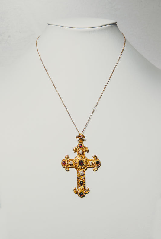 Gold & Ruby Cross Pendant