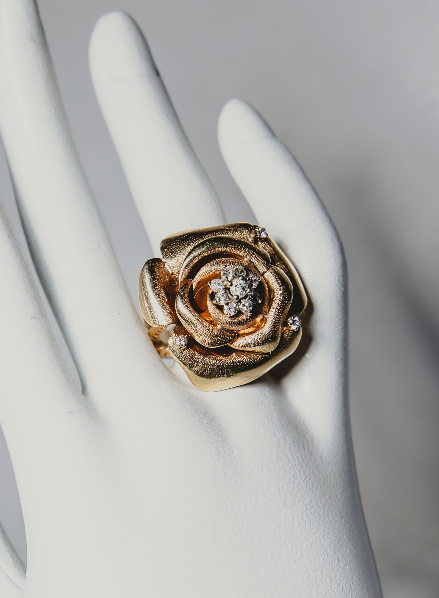 Gold & Diamond Rose Statement Ring