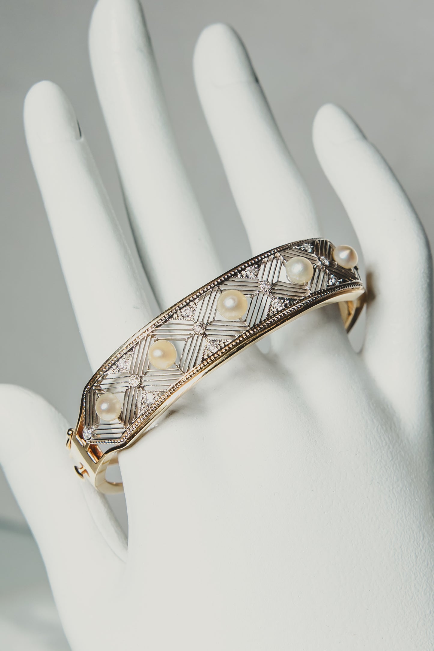 Pearl and Diamond Bangle Bracelet