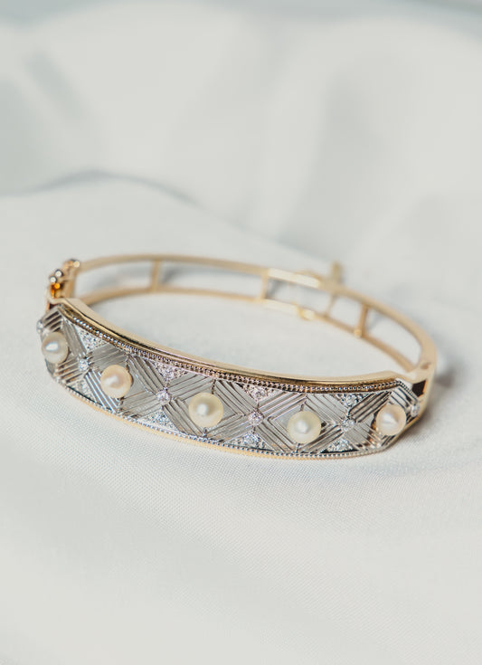 Pearl and Diamond Bangle Bracelet