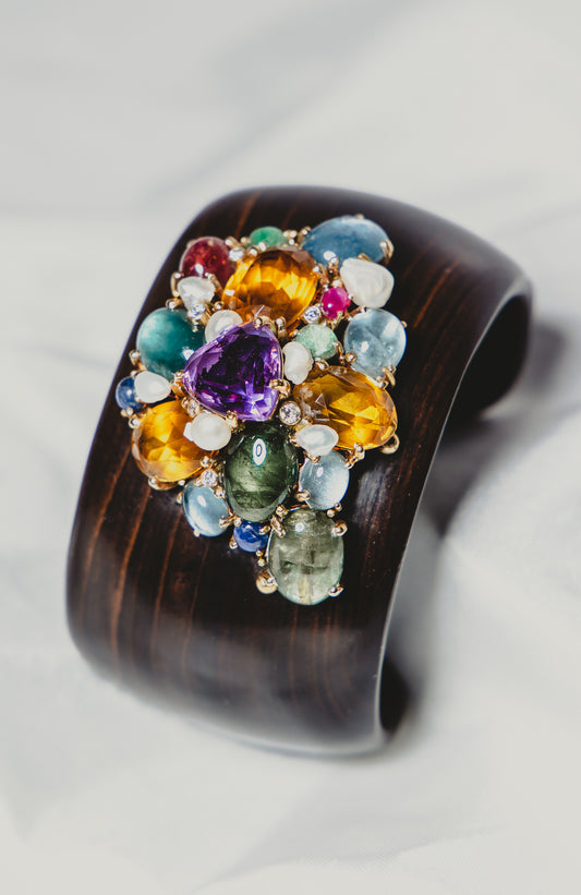 Gemstone & Wood Cuff Bracelet