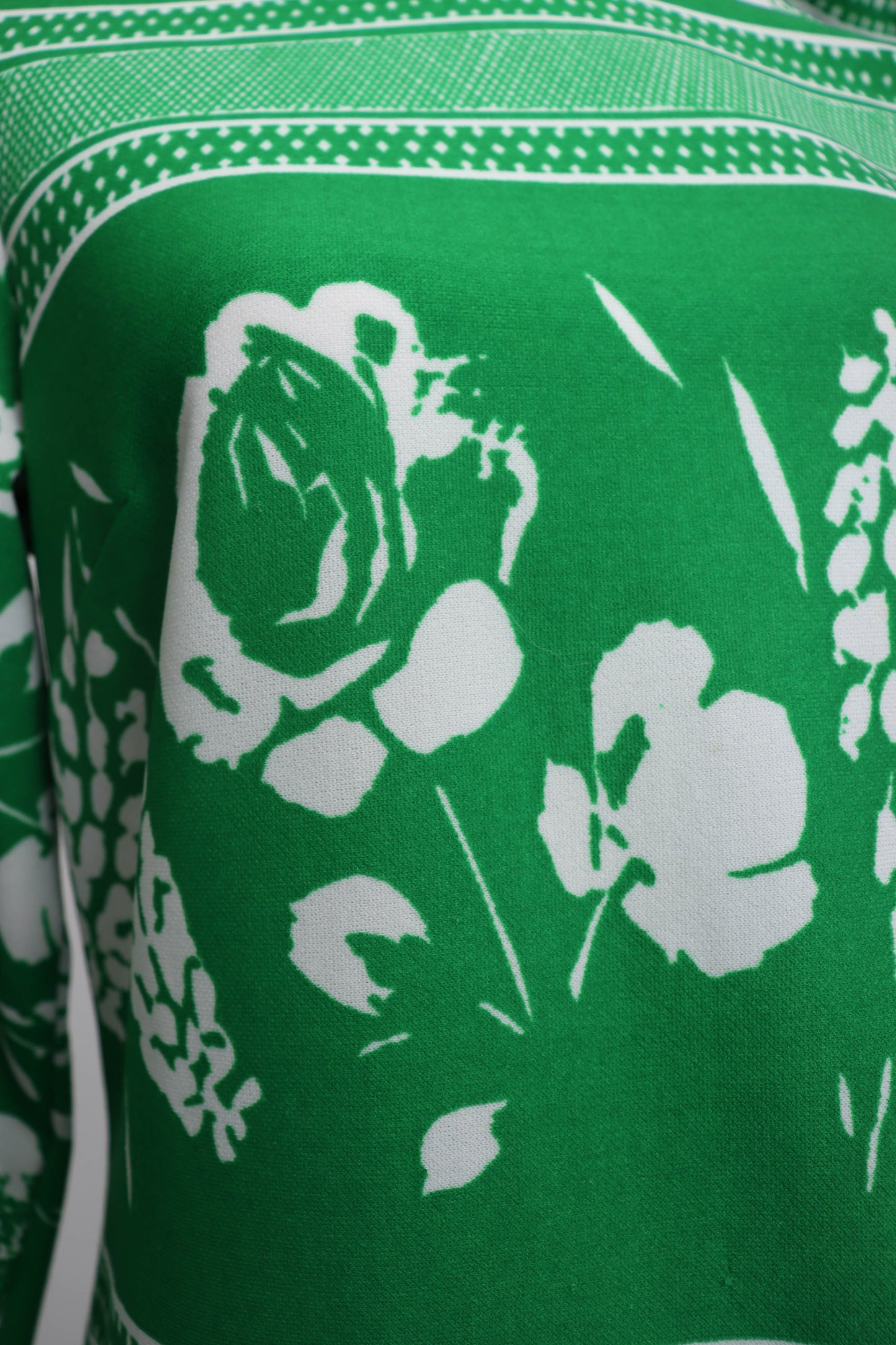 60's Green and White Long Sleeve Shift Dress M