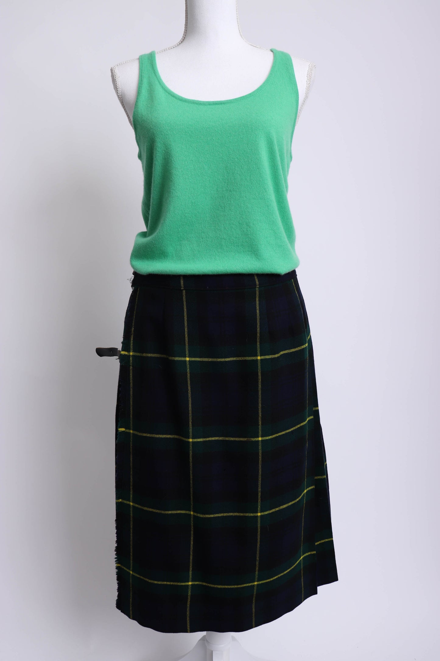 70's Green Tartan Plaid Kilt L/XL