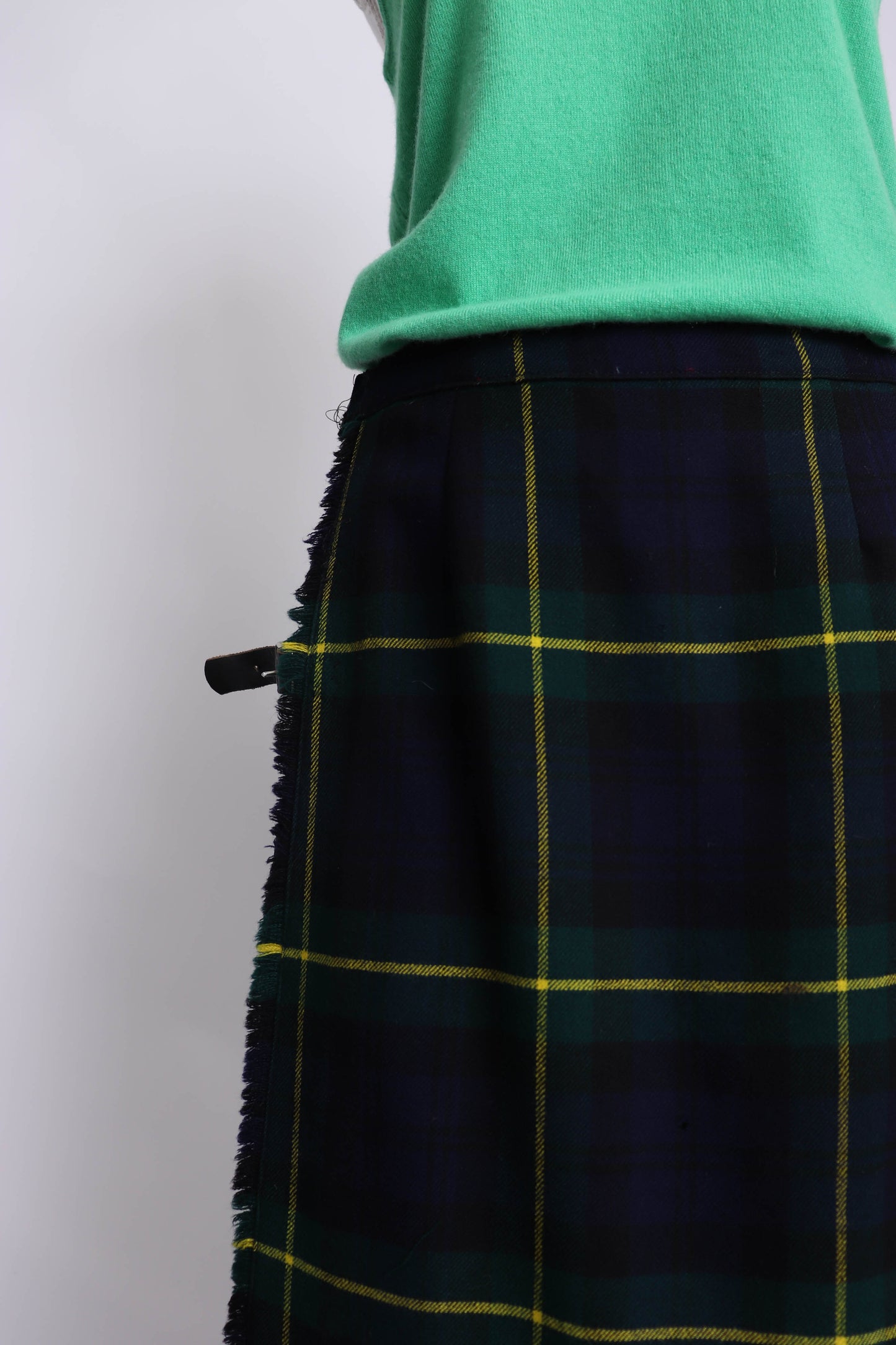 70's Green Tartan Plaid Kilt L/XL
