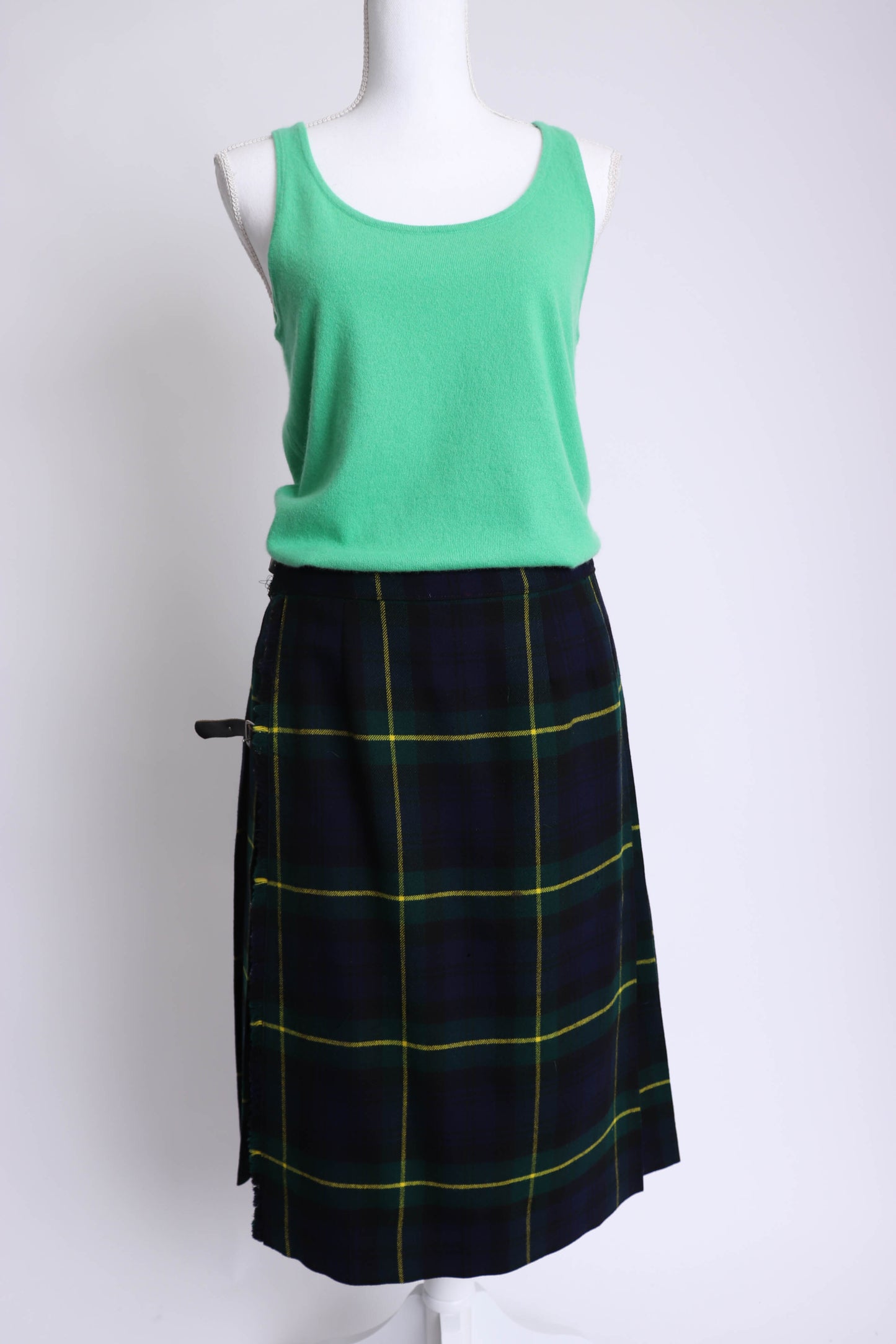 70's Green Tartan Plaid Kilt L/XL